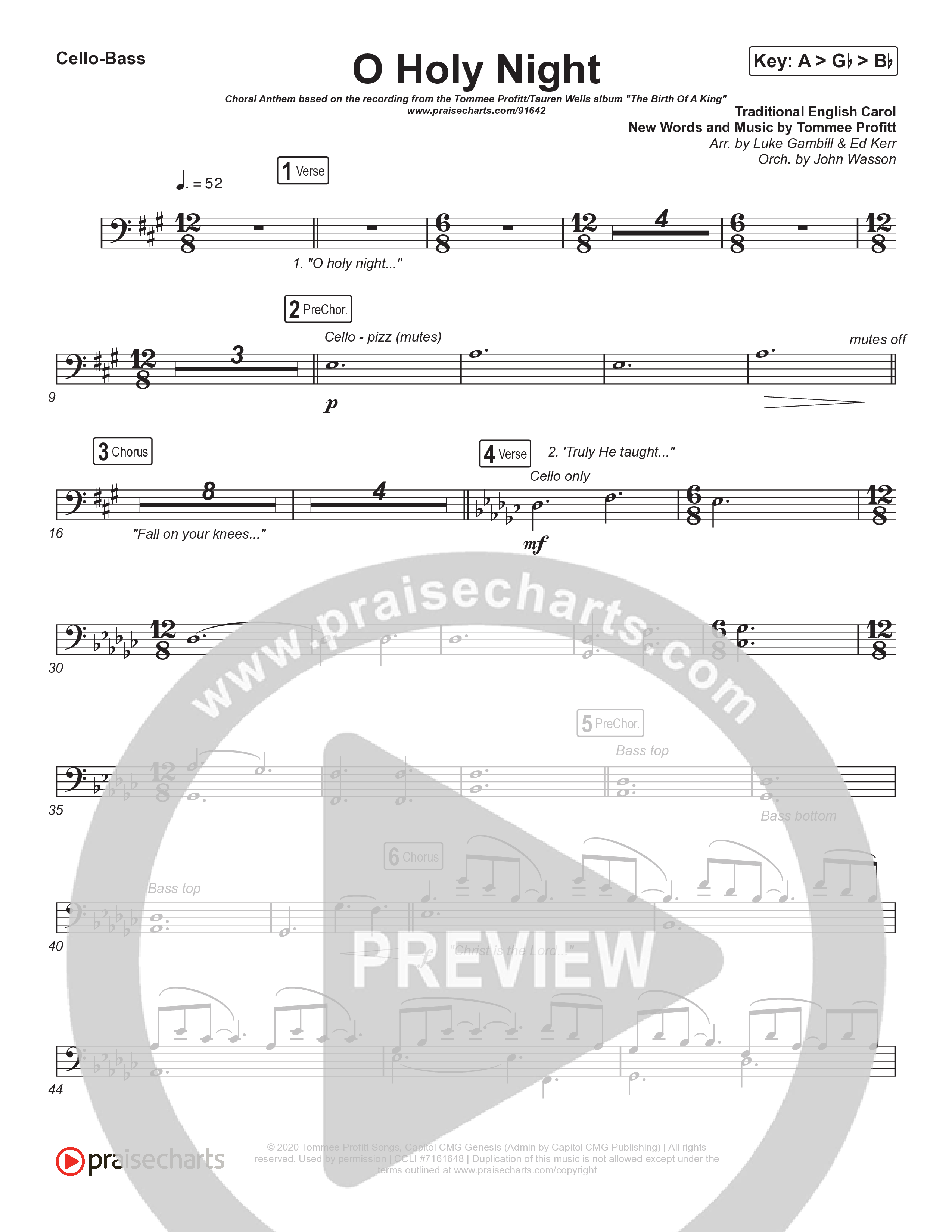 O Holy Night (Choral Anthem SATB) Cello/Bass (Tommee Profitt / Tauren Wells / SVRCINA / Arr. Luke Gambill)