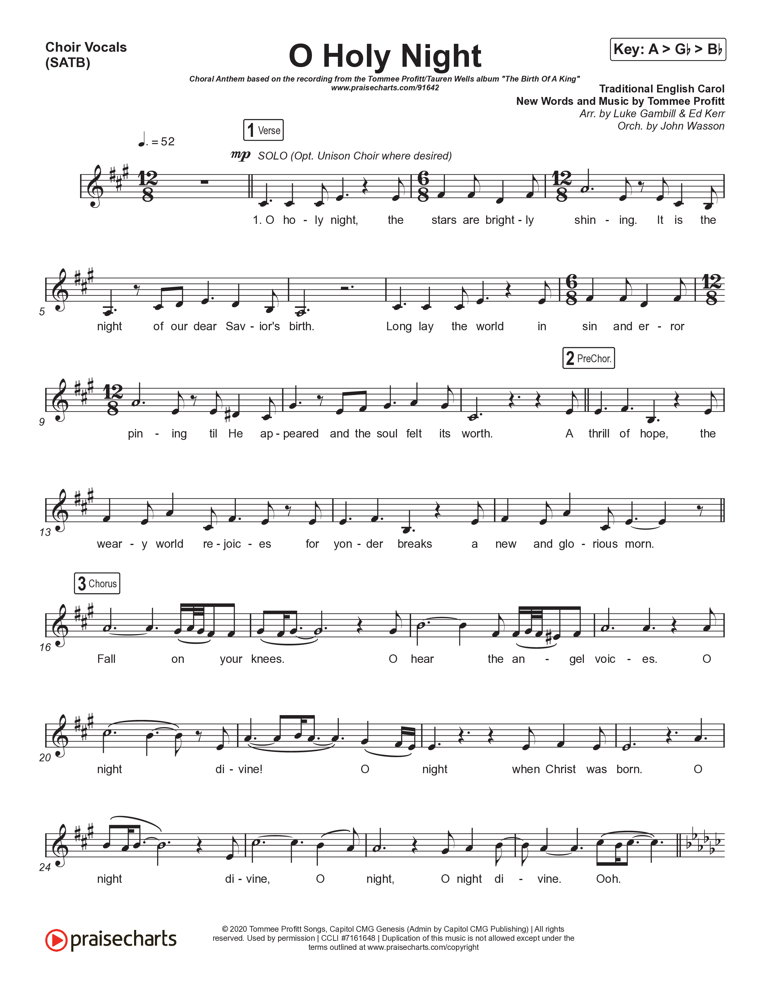 O Holy Night (Choral Anthem SATB) Choir Sheet (SATB) (Tommee Profitt / Tauren Wells / SVRCINA / Arr. Luke Gambill)