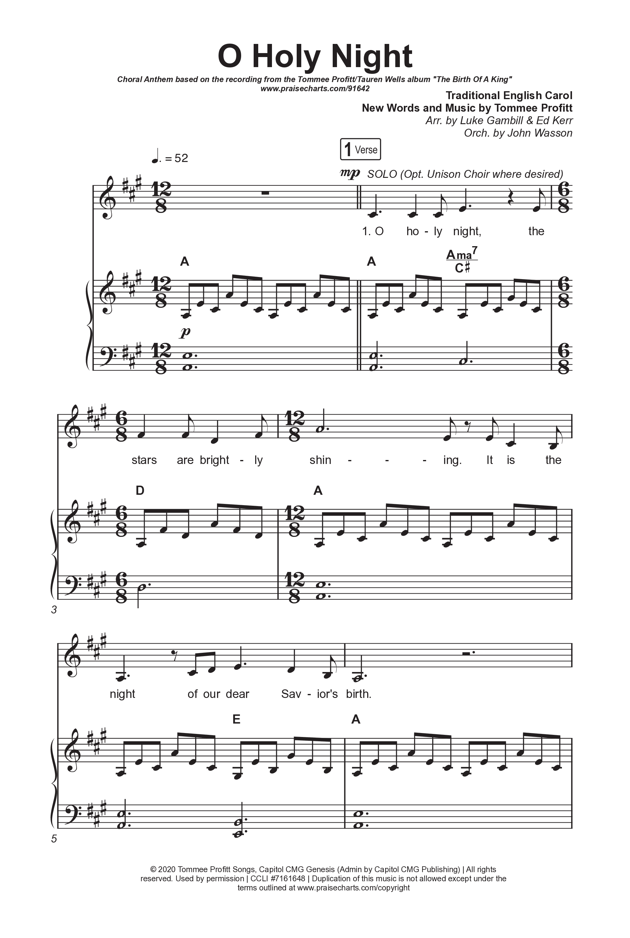 O Holy Night (Choral Anthem SATB) Octavo (SATB & Pno) (Tommee Profitt / Tauren Wells / SVRCINA / Arr. Luke Gambill)