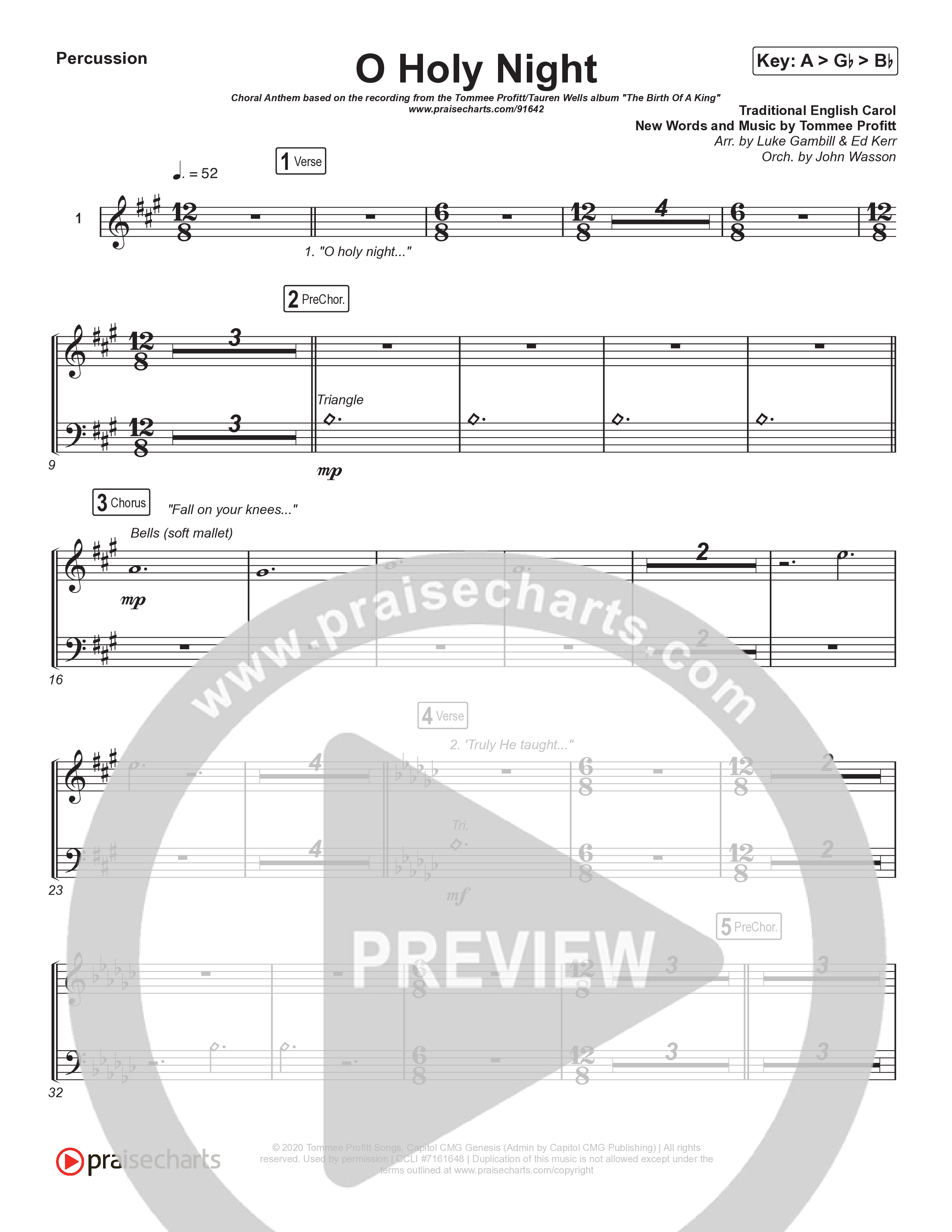 O Holy Night (Choral Anthem SATB) Percussion (Tommee Profitt / Tauren Wells / SVRCINA / Arr. Luke Gambill)