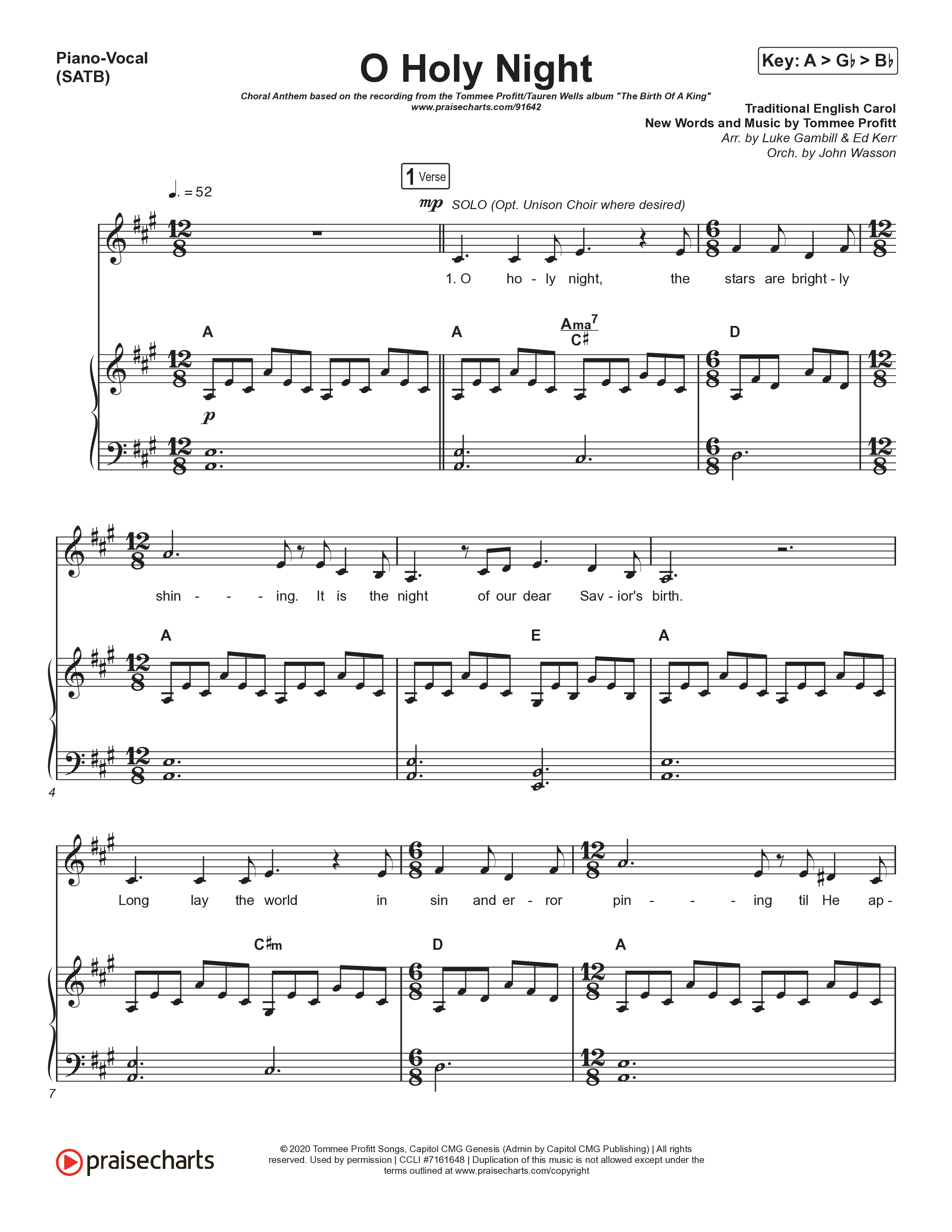 O Holy Night (Choral Anthem SATB) Piano/Vocal (SATB) (Tommee Profitt / Tauren Wells / SVRCINA / Arr. Luke Gambill)
