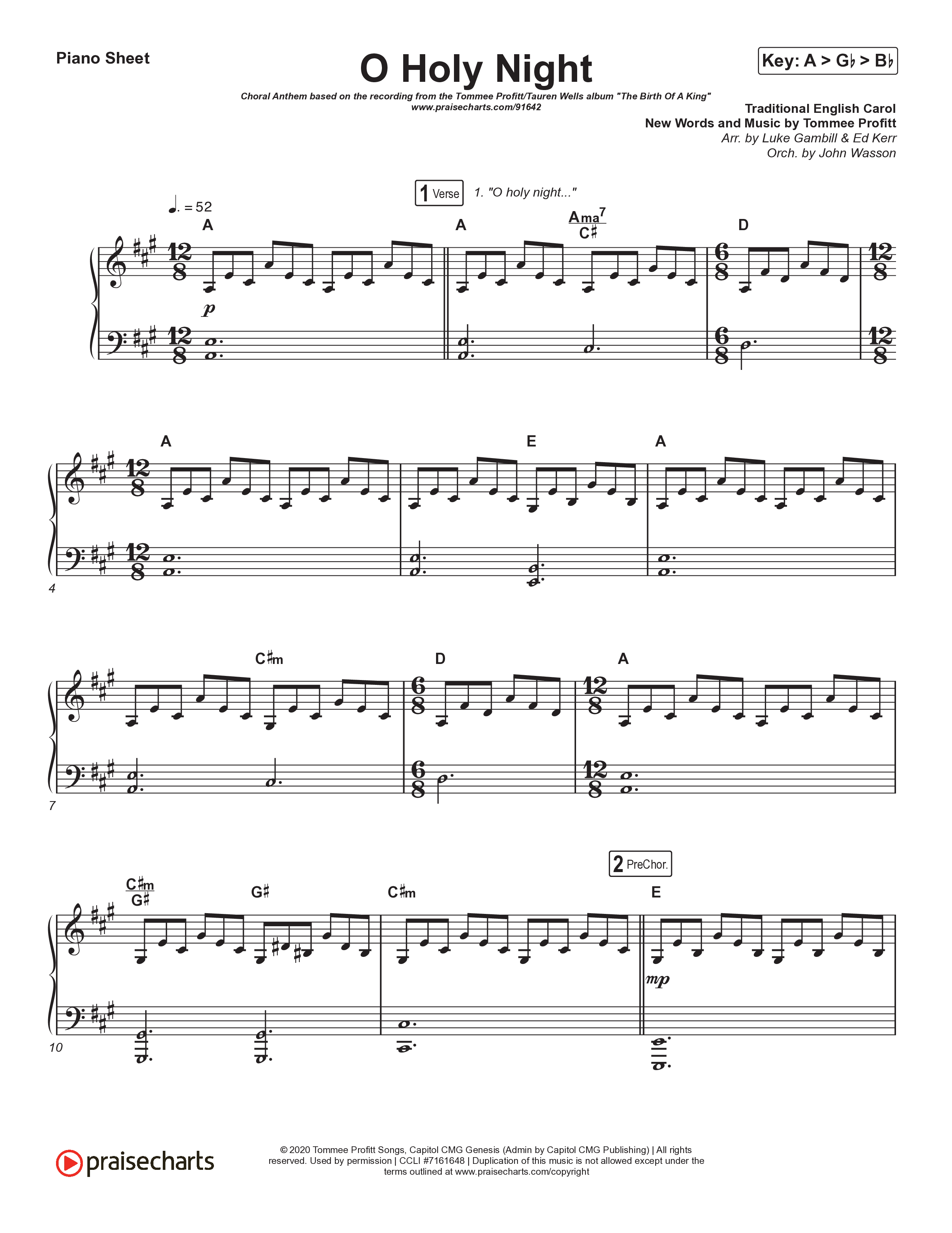 O Holy Night (Choral Anthem SATB) Piano Sheet (Tommee Profitt / Tauren Wells / SVRCINA / Arr. Luke Gambill)