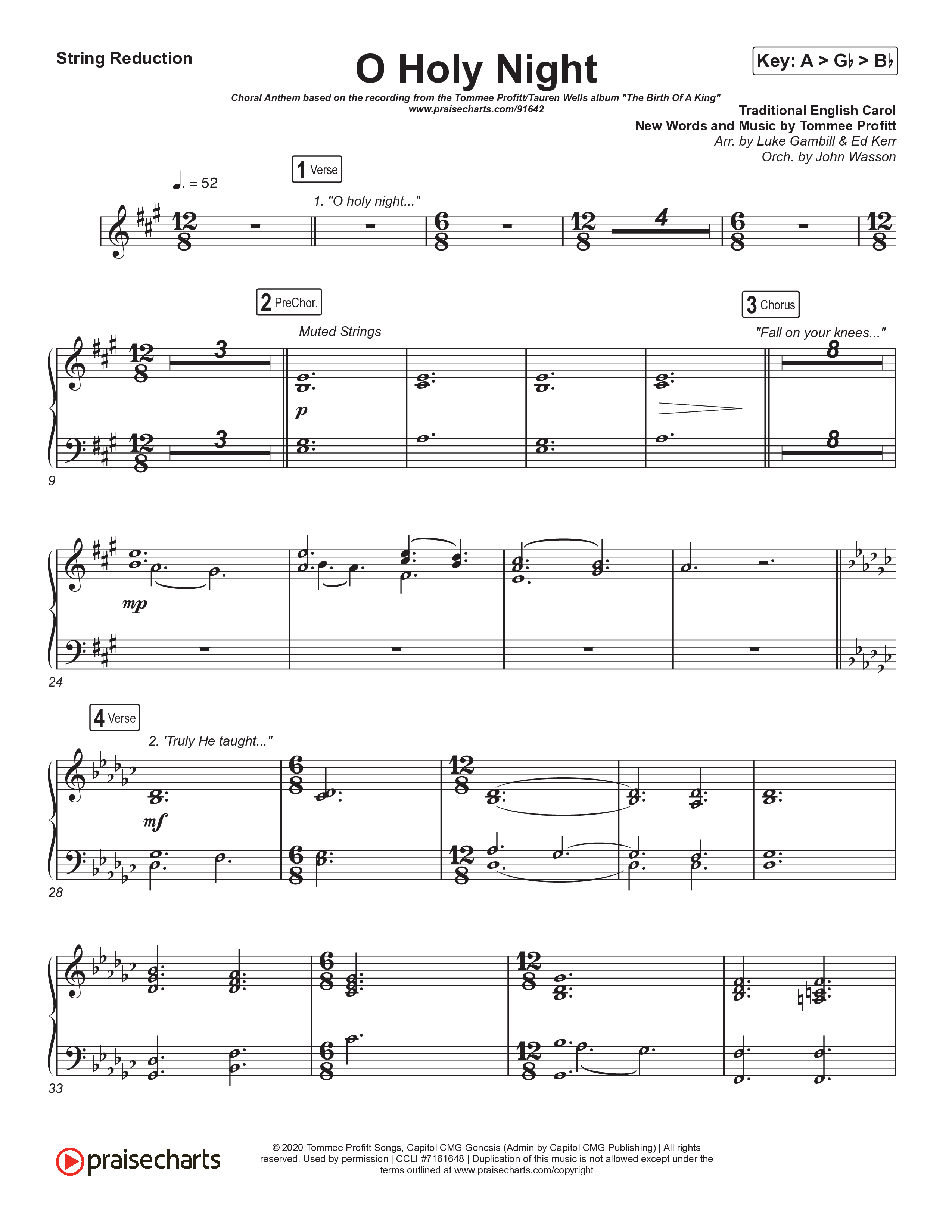 O Holy Night (Choral Anthem SATB) String Reduction (Tommee Profitt / Tauren Wells / SVRCINA / Arr. Luke Gambill)