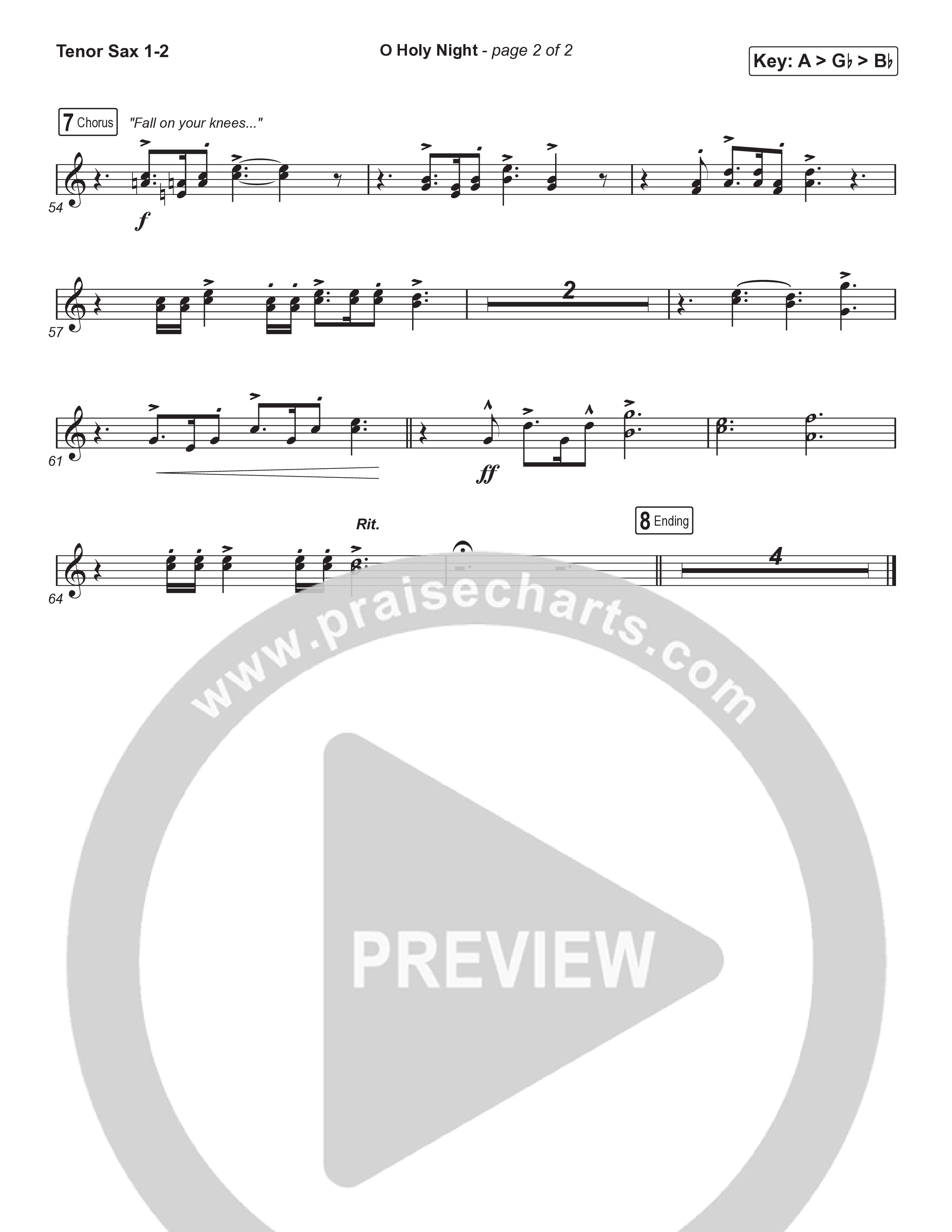O Holy Night (Choral Anthem SATB) Tenor Sax 1,2 (Tommee Profitt / Tauren Wells / SVRCINA / Arr. Luke Gambill)