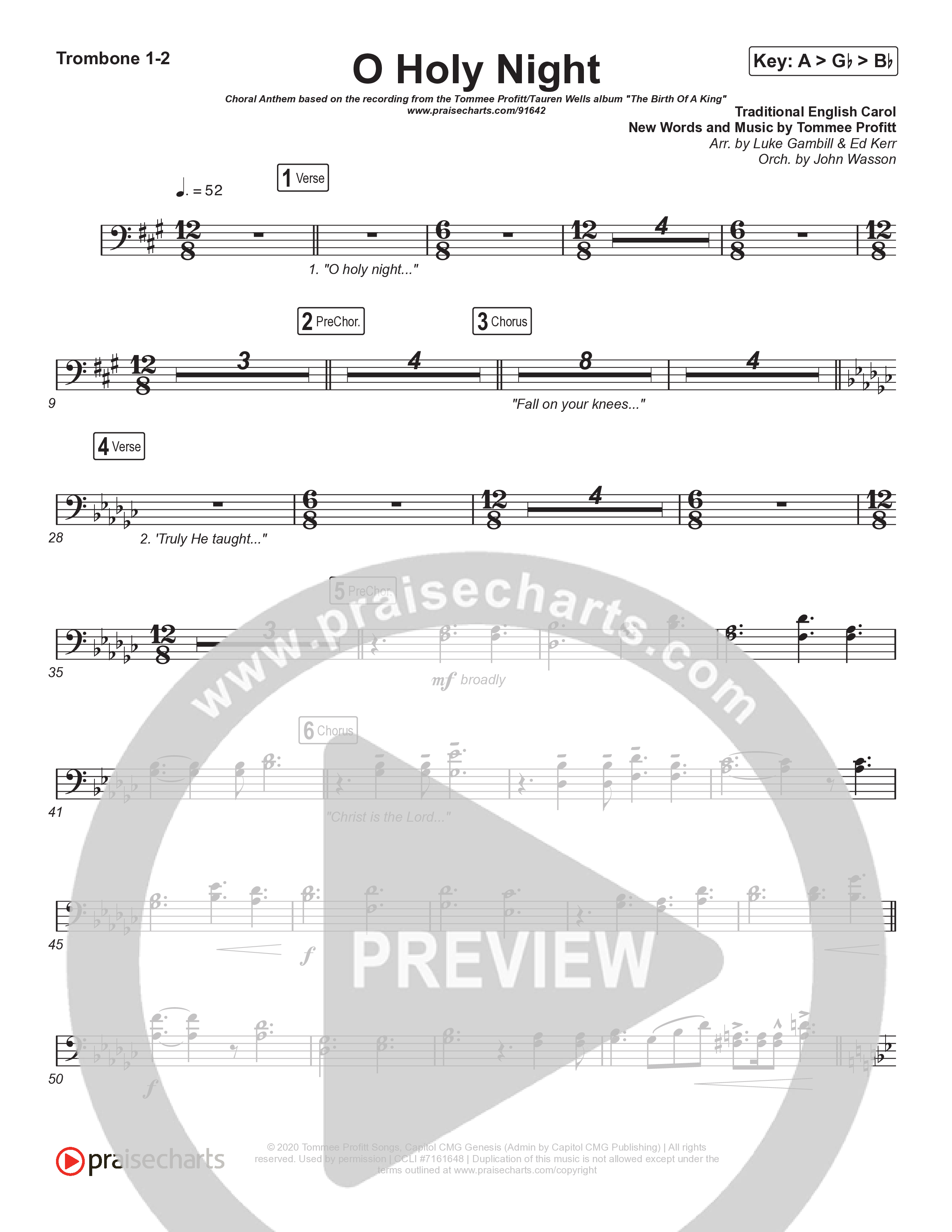 O Holy Night (Choral Anthem SATB) Trombone 1,2 (Tommee Profitt / Tauren Wells / SVRCINA / Arr. Luke Gambill)