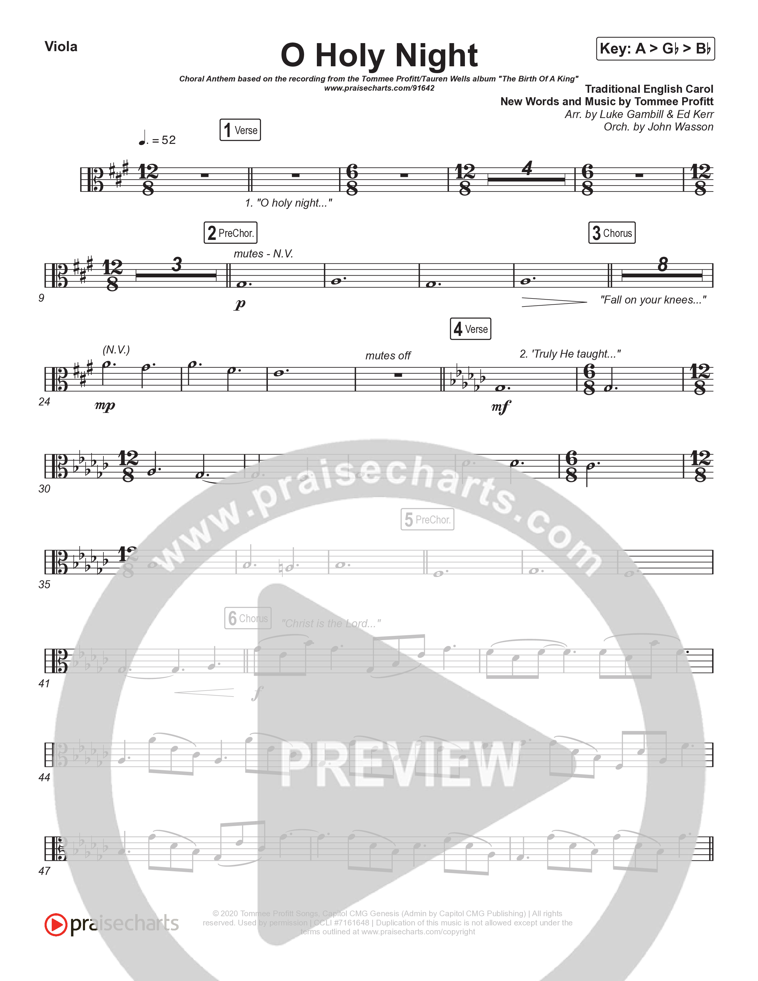 O Holy Night (Choral Anthem SATB) Viola (Tommee Profitt / Tauren Wells / SVRCINA / Arr. Luke Gambill)