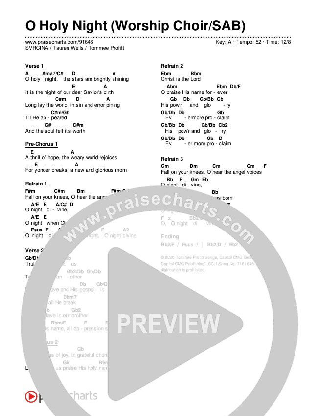 O Holy Night (Worship Choir/SAB) Chords & Lyrics (Tommee Profitt / Tauren Wells / SVRCINA / Arr. Luke Gambill)