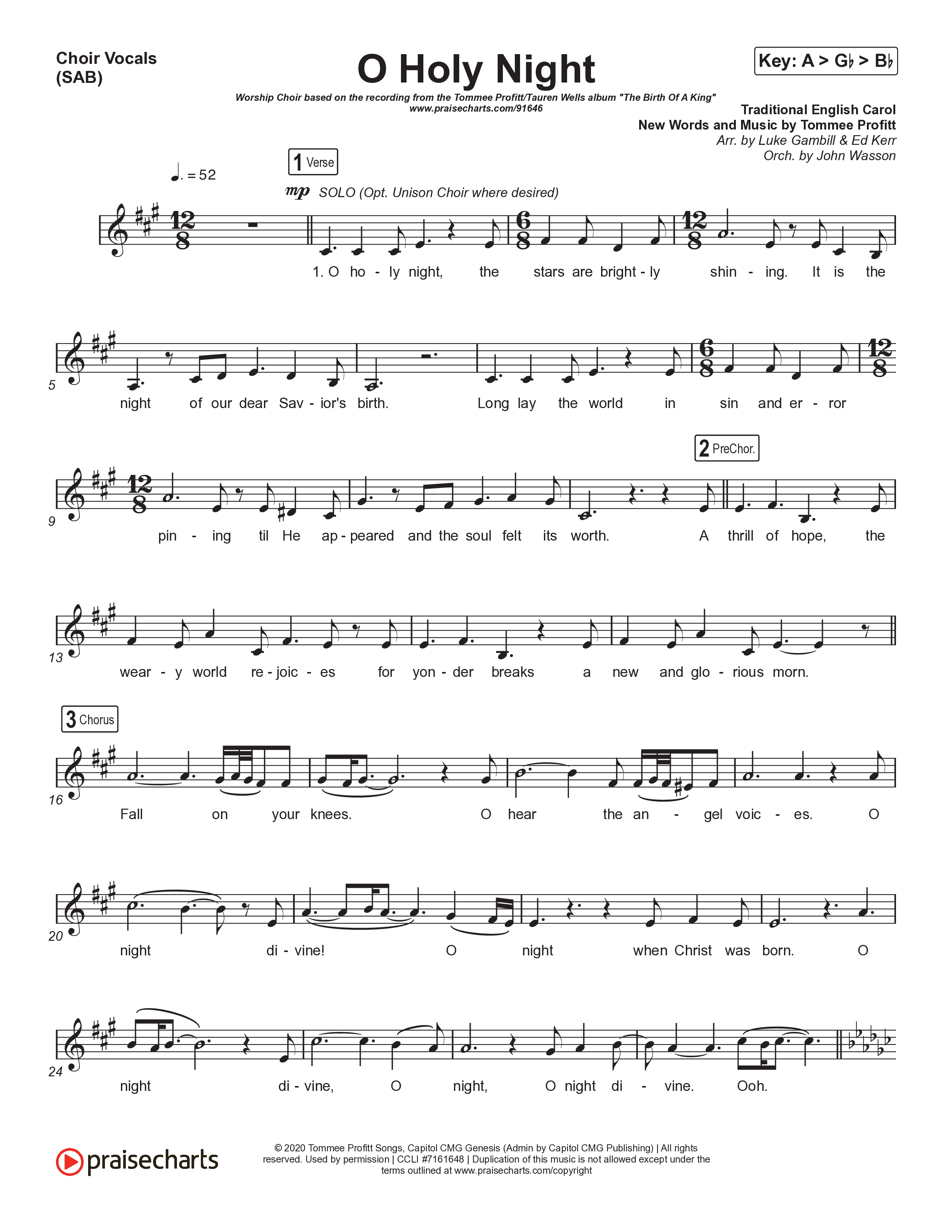 O Holy Night (Worship Choir/SAB) Choir Sheet (SAB) (Tommee Profitt / Tauren Wells / SVRCINA / Arr. Luke Gambill)
