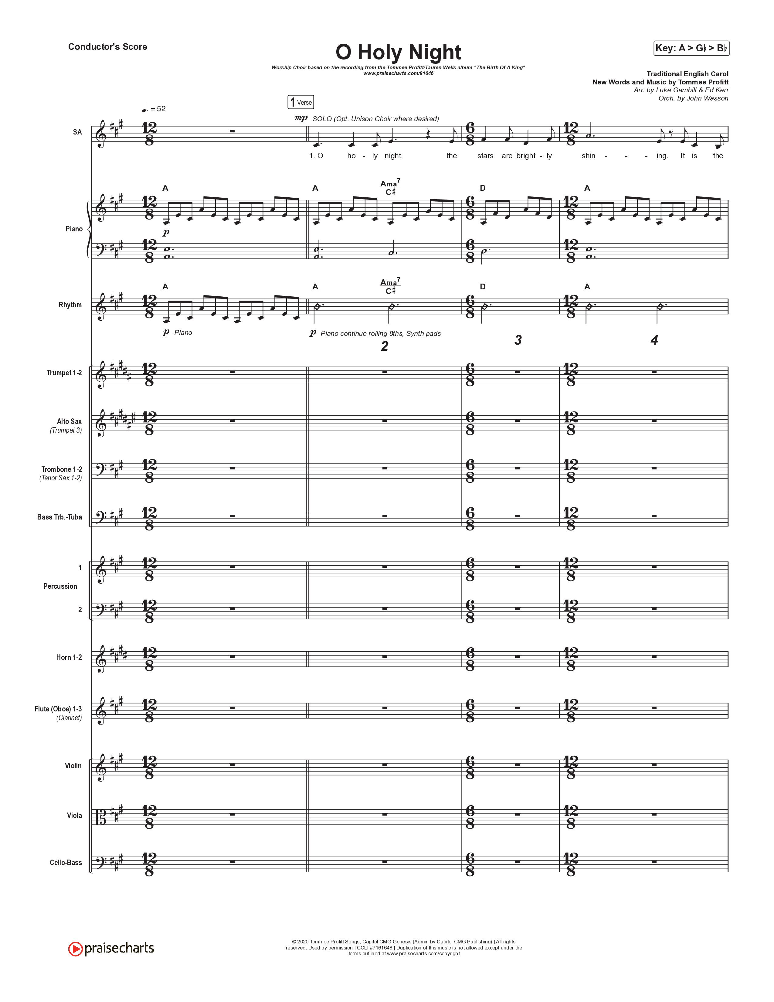 O Holy Night (Worship Choir/SAB) Orchestration (No Vocals) (Tommee Profitt / Tauren Wells / SVRCINA / Arr. Luke Gambill)