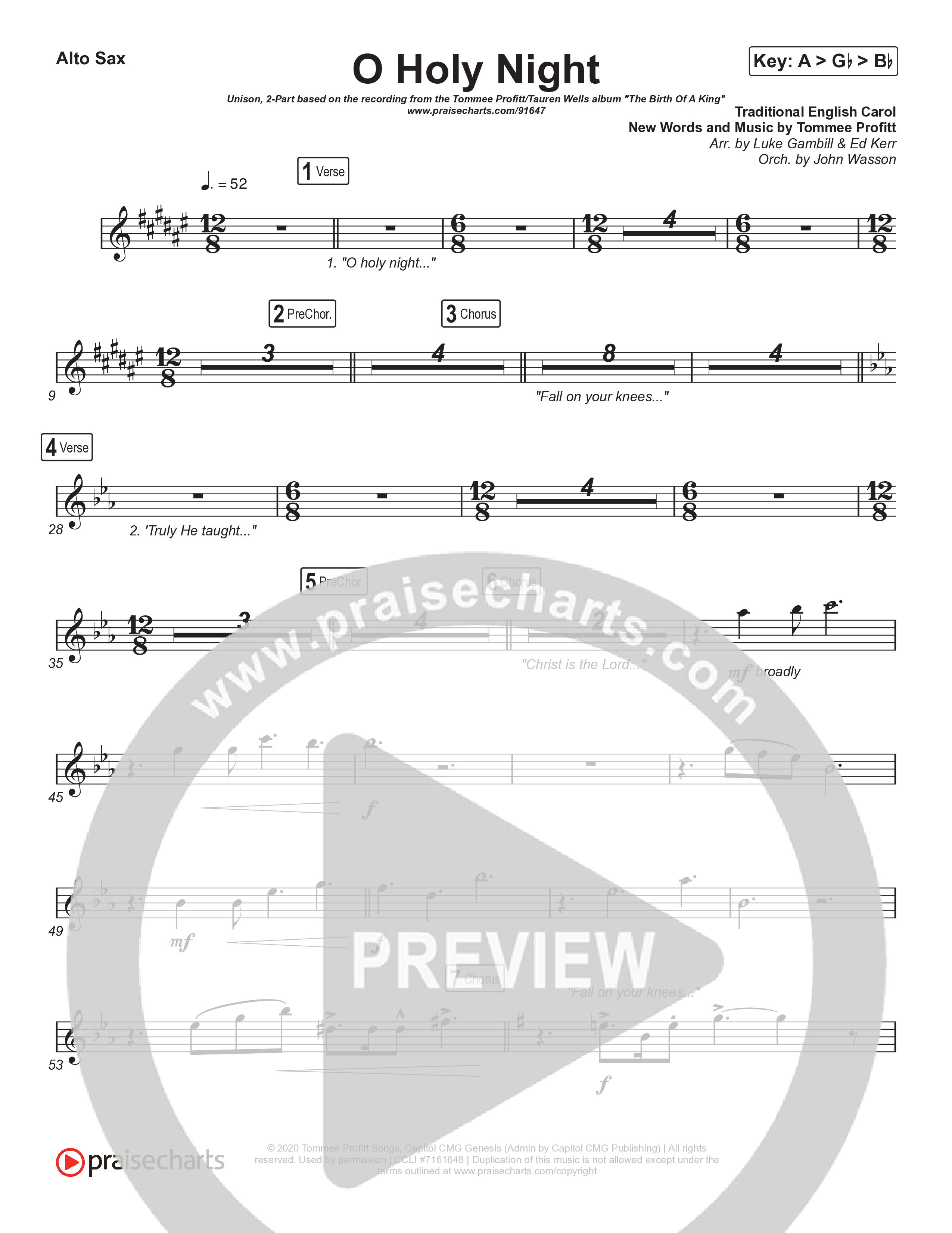 O Holy Night (Unison/2-Part) Alto Sax (Tommee Profitt / Tauren Wells / SVRCINA / Arr. Luke Gambill)