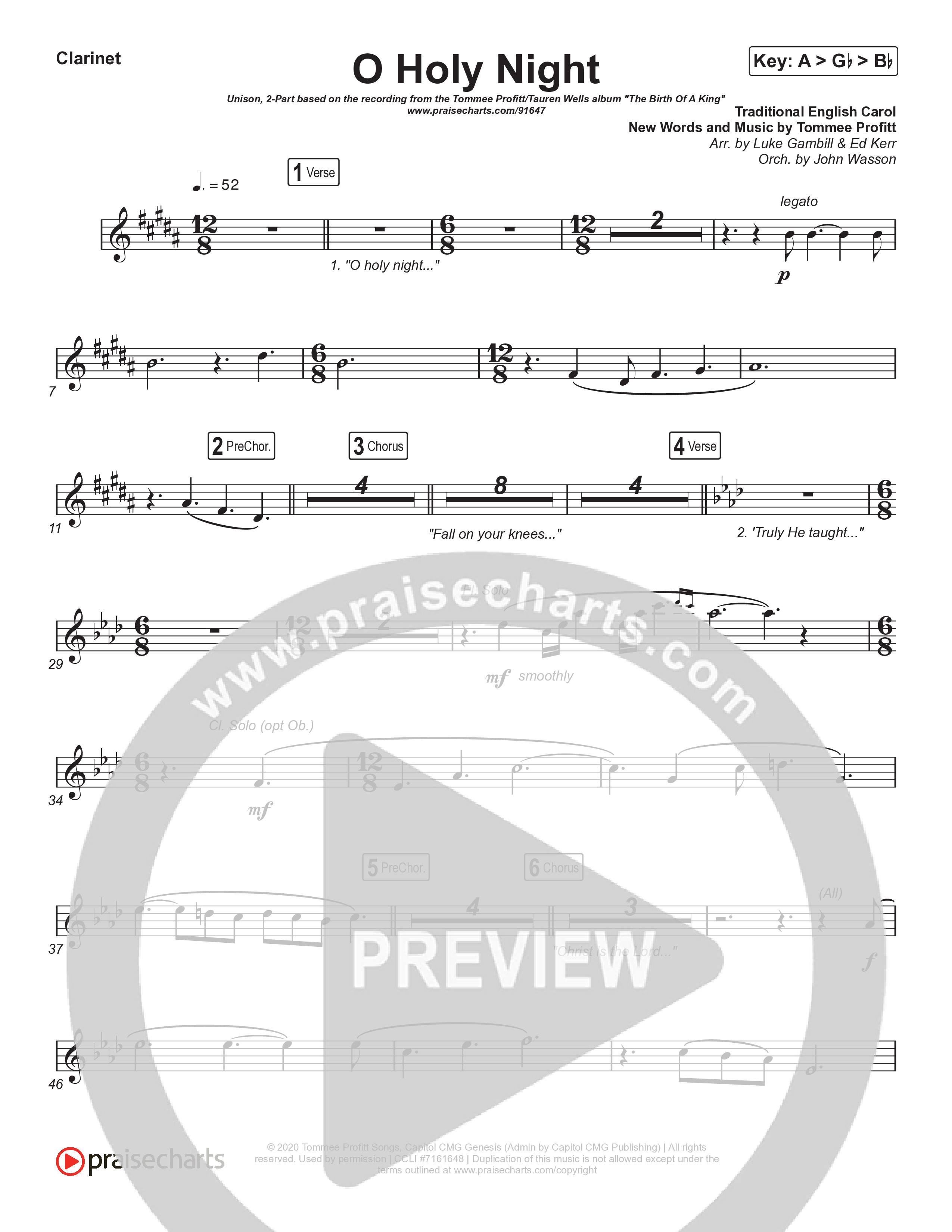 O Holy Night (Unison/2-Part) Clarinet (Tommee Profitt / Tauren Wells / SVRCINA / Arr. Luke Gambill)