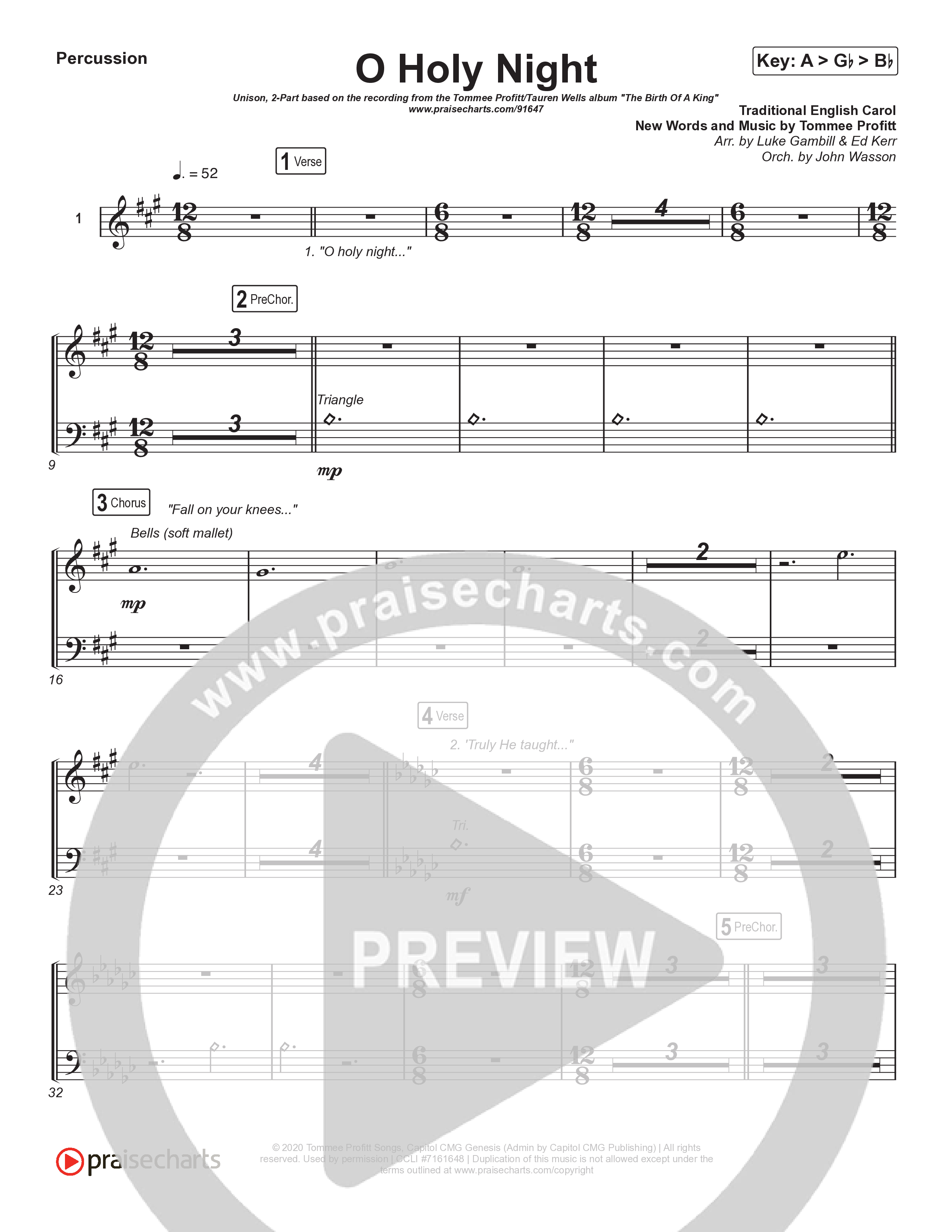 O Holy Night (Unison/2-Part) Percussion (Tommee Profitt / Tauren Wells / SVRCINA / Arr. Luke Gambill)