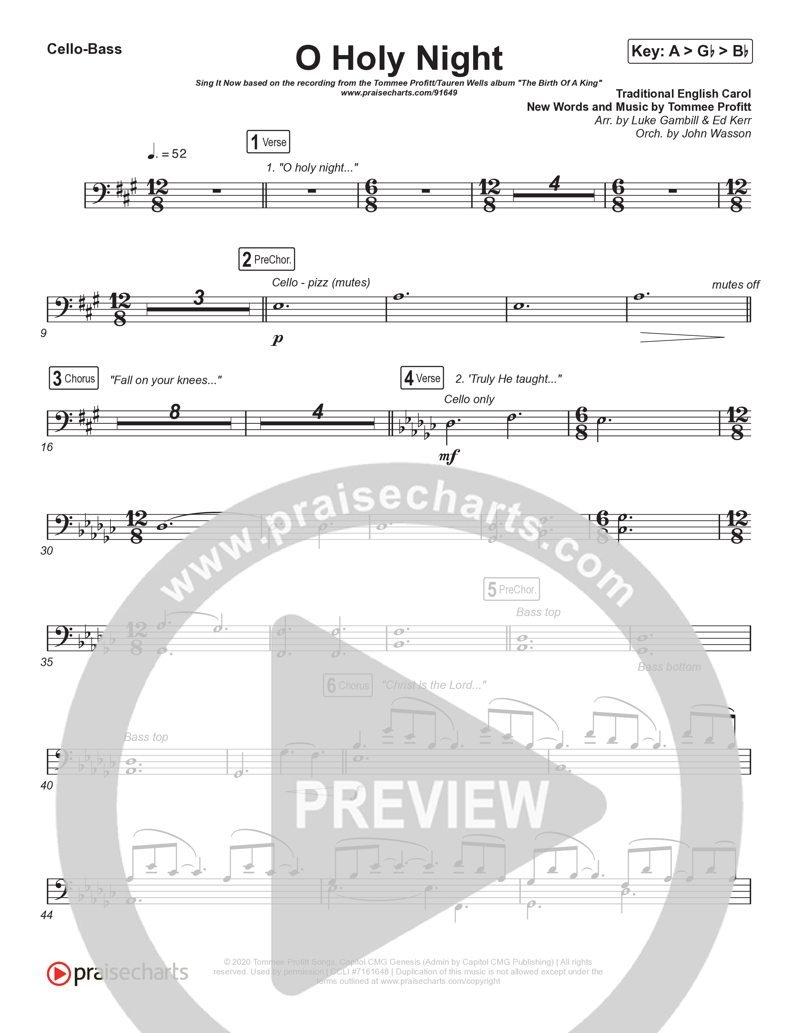 O Holy Night (Sing It Now) Cello/Bass (Tommee Profitt / Tauren Wells / SVRCINA / Arr. Luke Gambill)