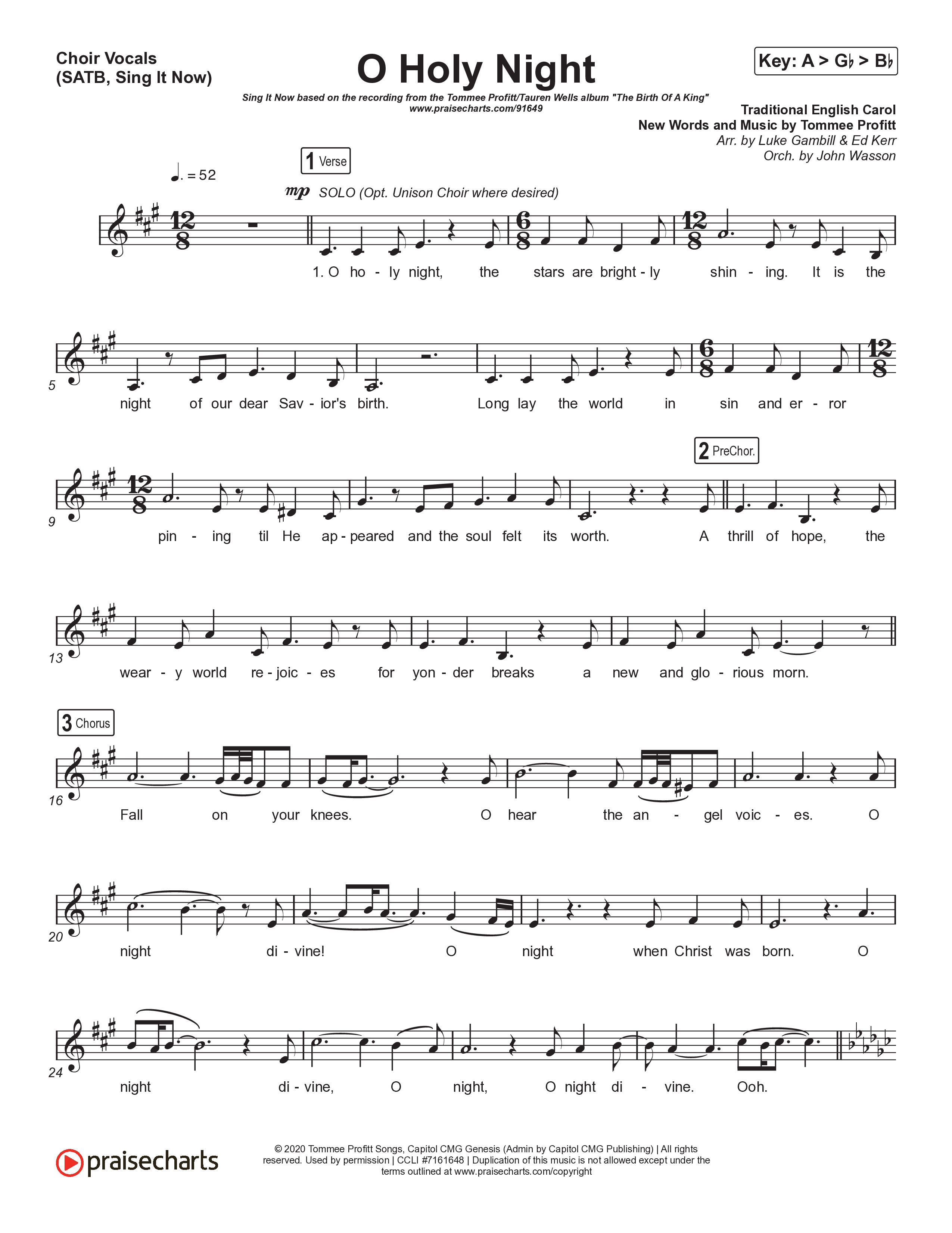 O Holy Night (Sing It Now) Choir Sheet (SATB) (Tommee Profitt / Tauren Wells / SVRCINA / Arr. Luke Gambill)
