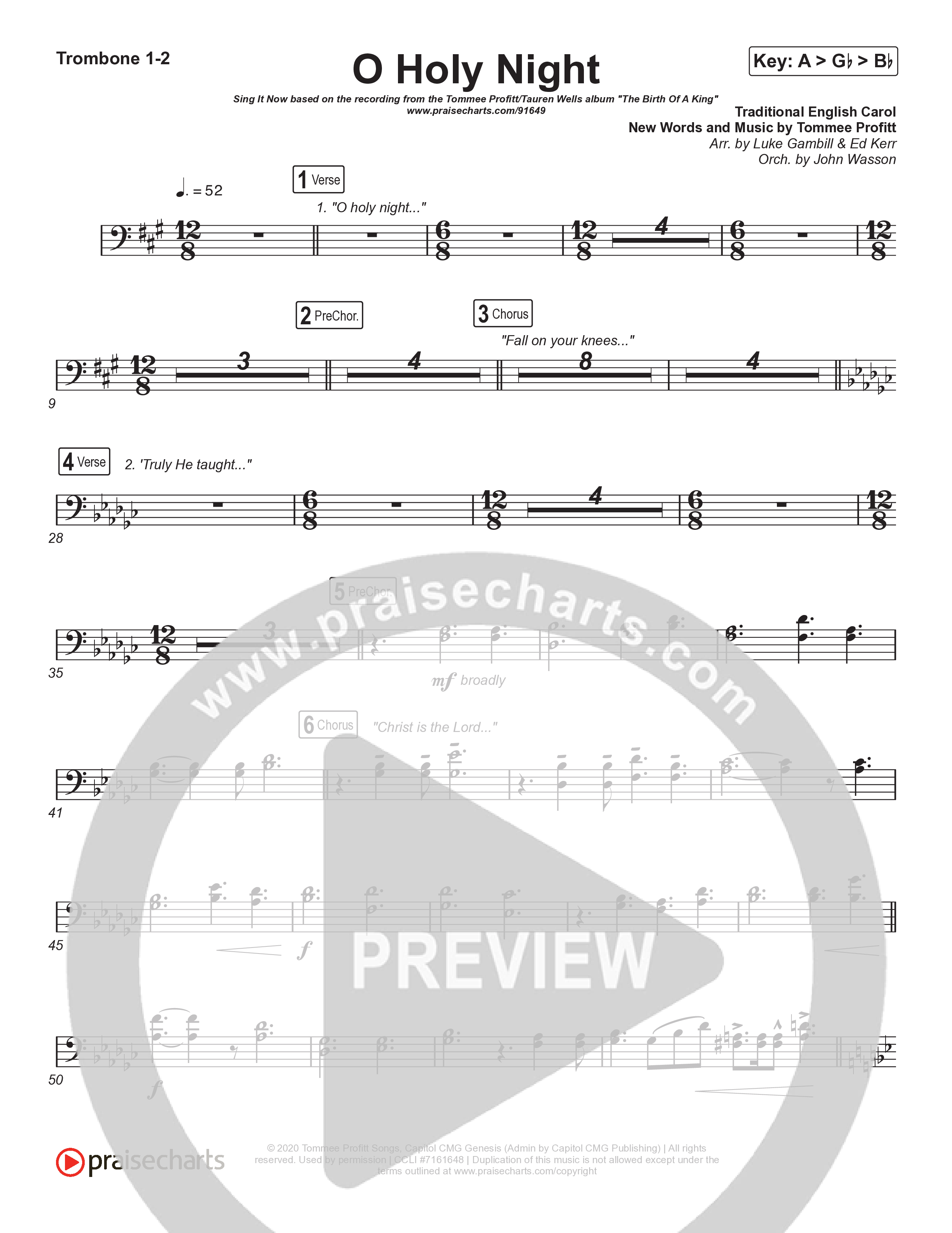 O Holy Night (Sing It Now) Trombone 1/2 (Tommee Profitt / Tauren Wells / SVRCINA / Arr. Luke Gambill)