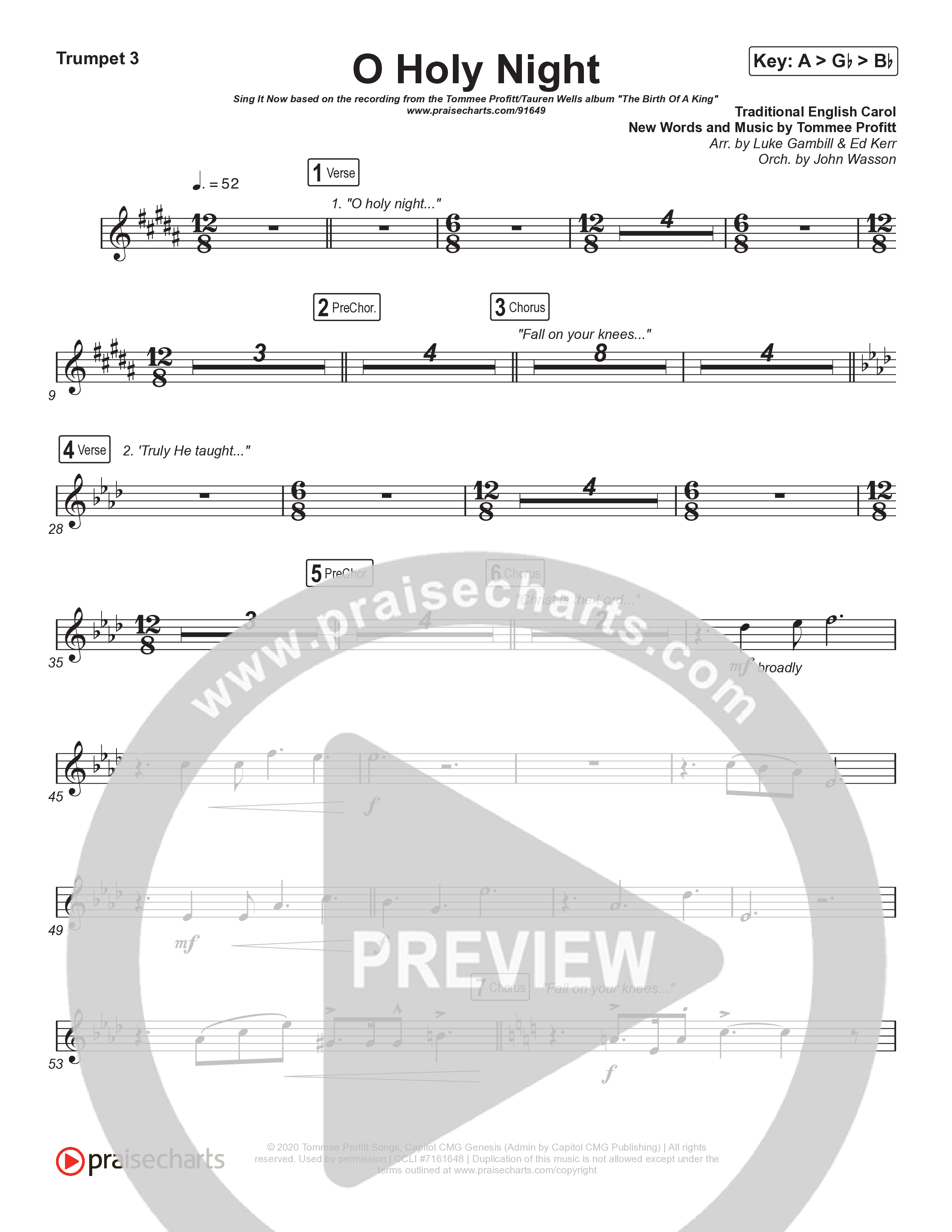 O Holy Night (Sing It Now) Trumpet 3 (Tommee Profitt / Tauren Wells / SVRCINA / Arr. Luke Gambill)