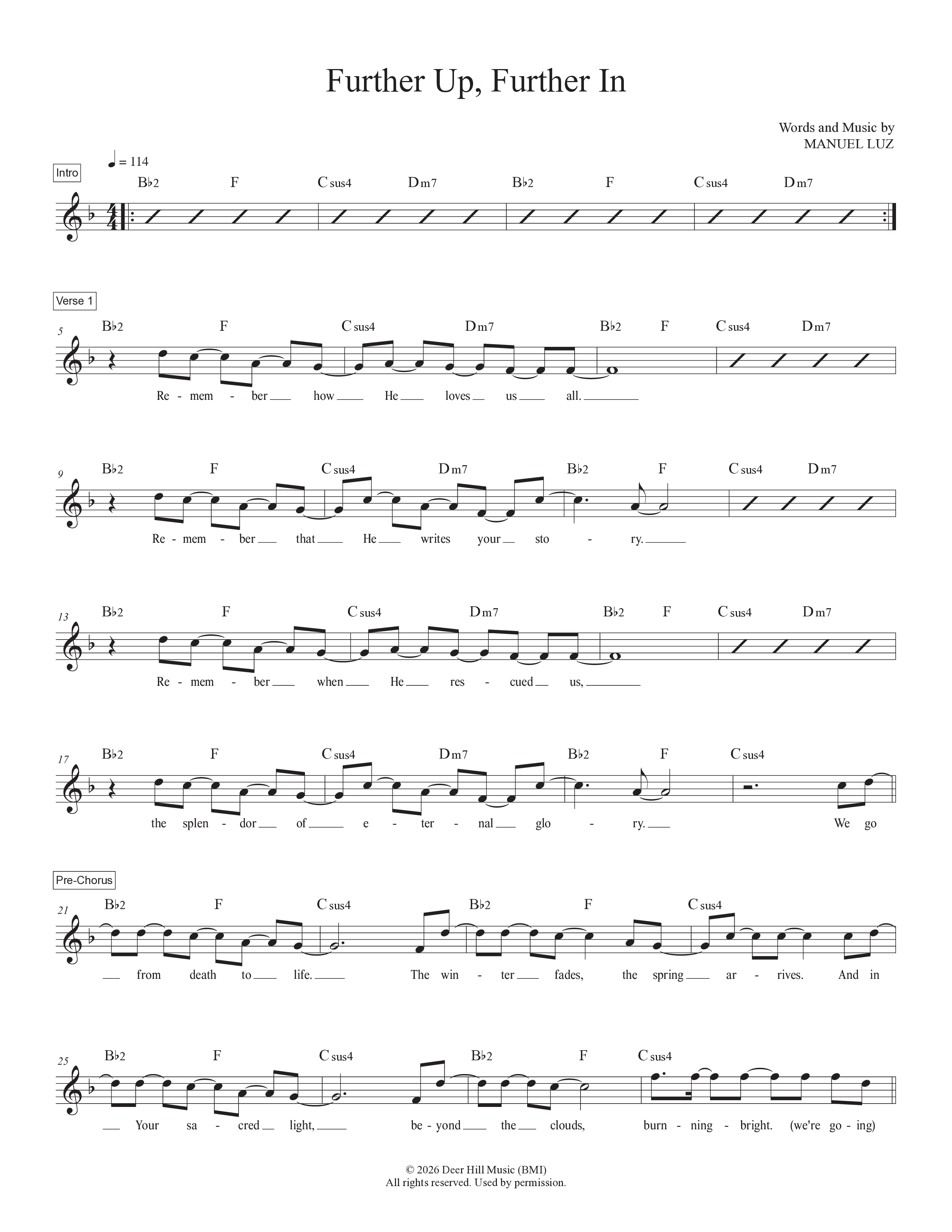 Further Up, Further In Lead Sheet Melody (Manuel Luz)