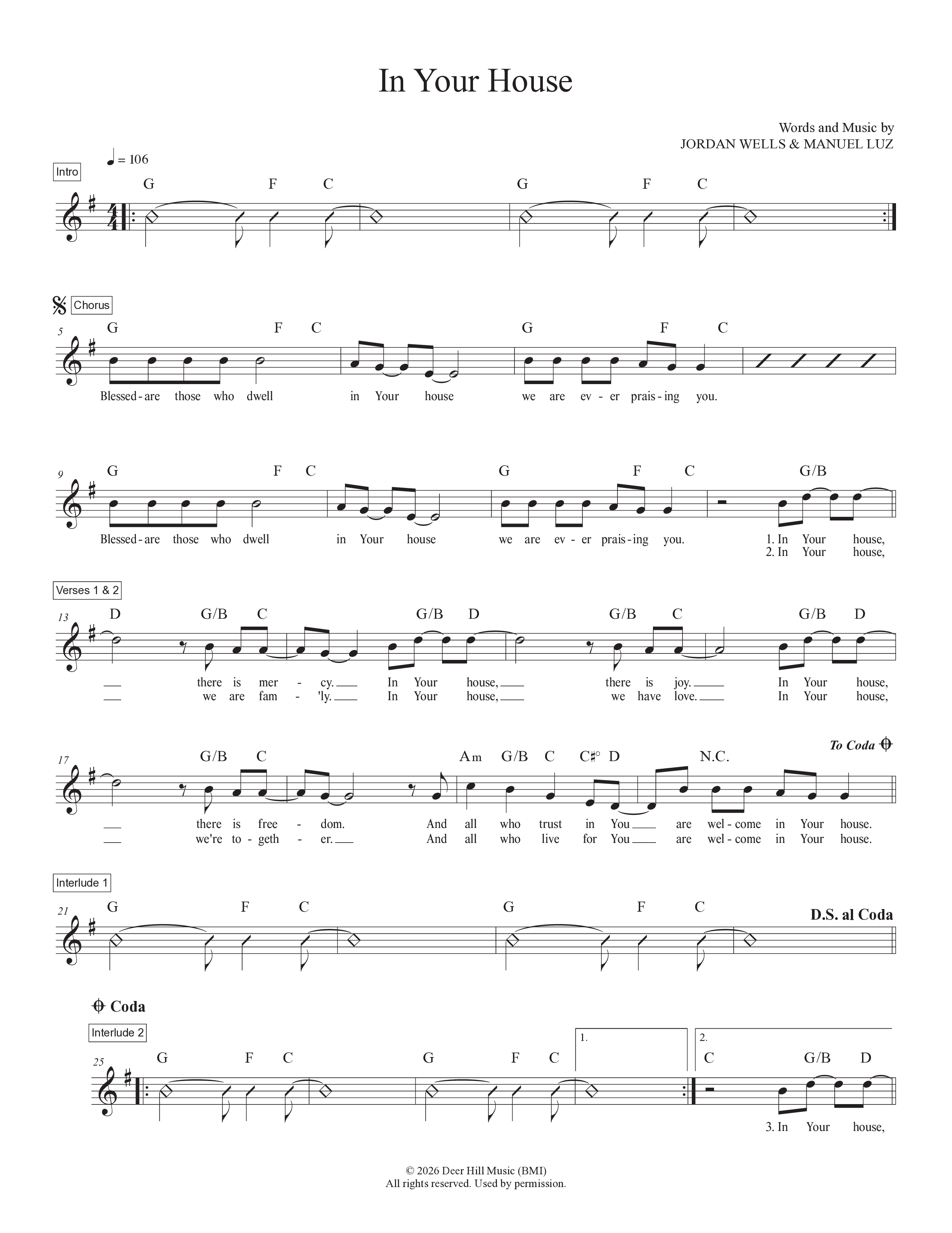 In Your House Lead Sheet Melody (Manuel Luz)