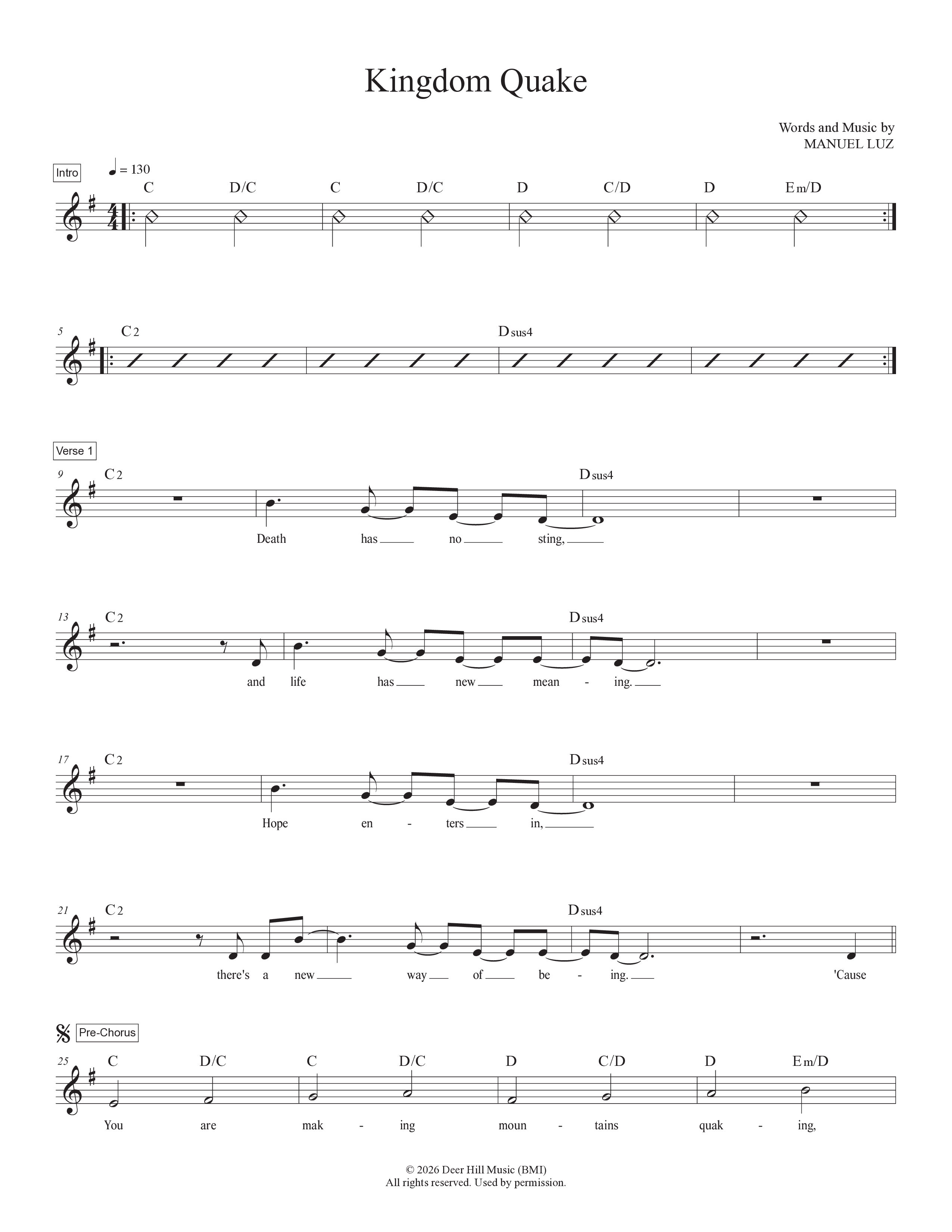 Kingdom Quake Lead Sheet Melody (Manuel Luz)