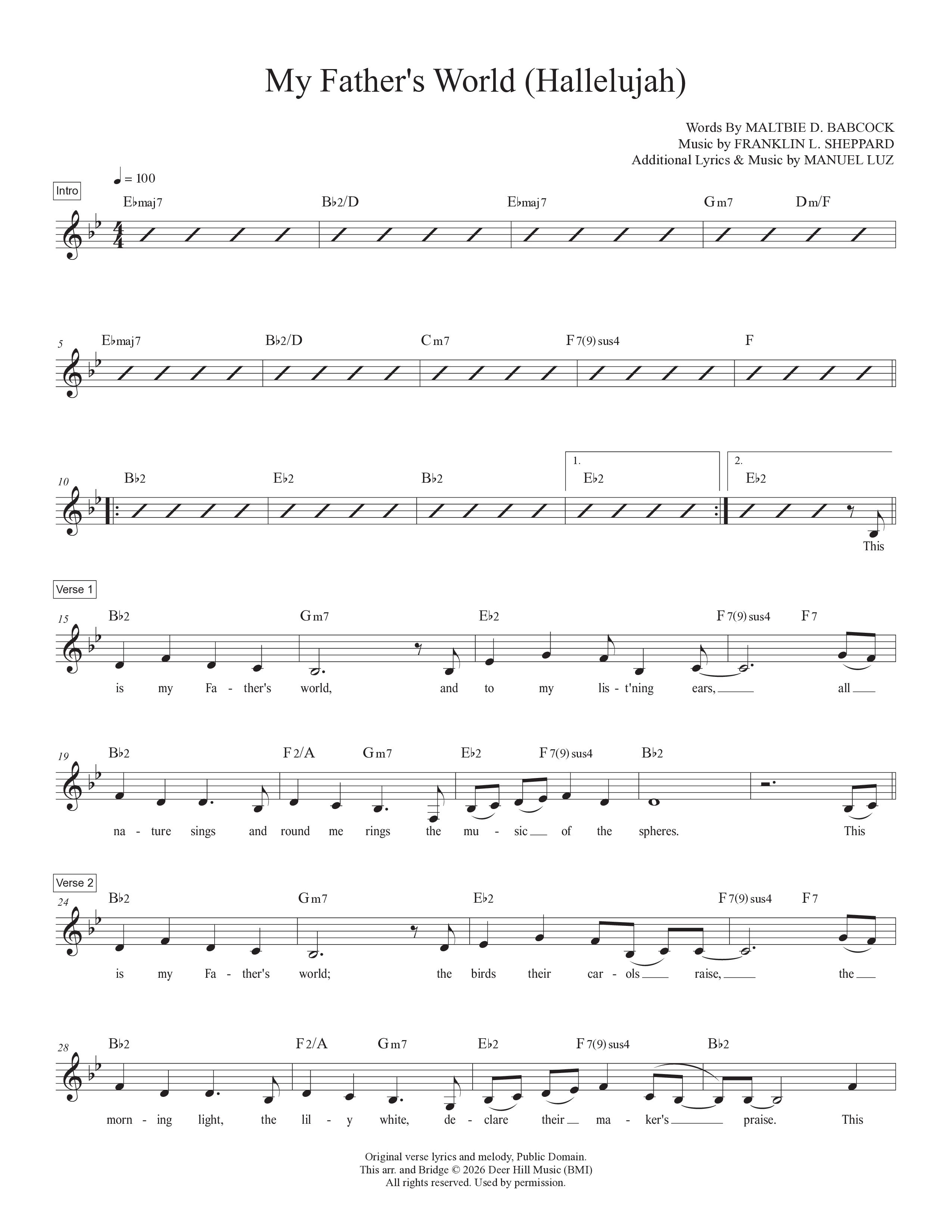 My Father's World (Hallelujah) Lead Sheet Melody (Manuel Luz)