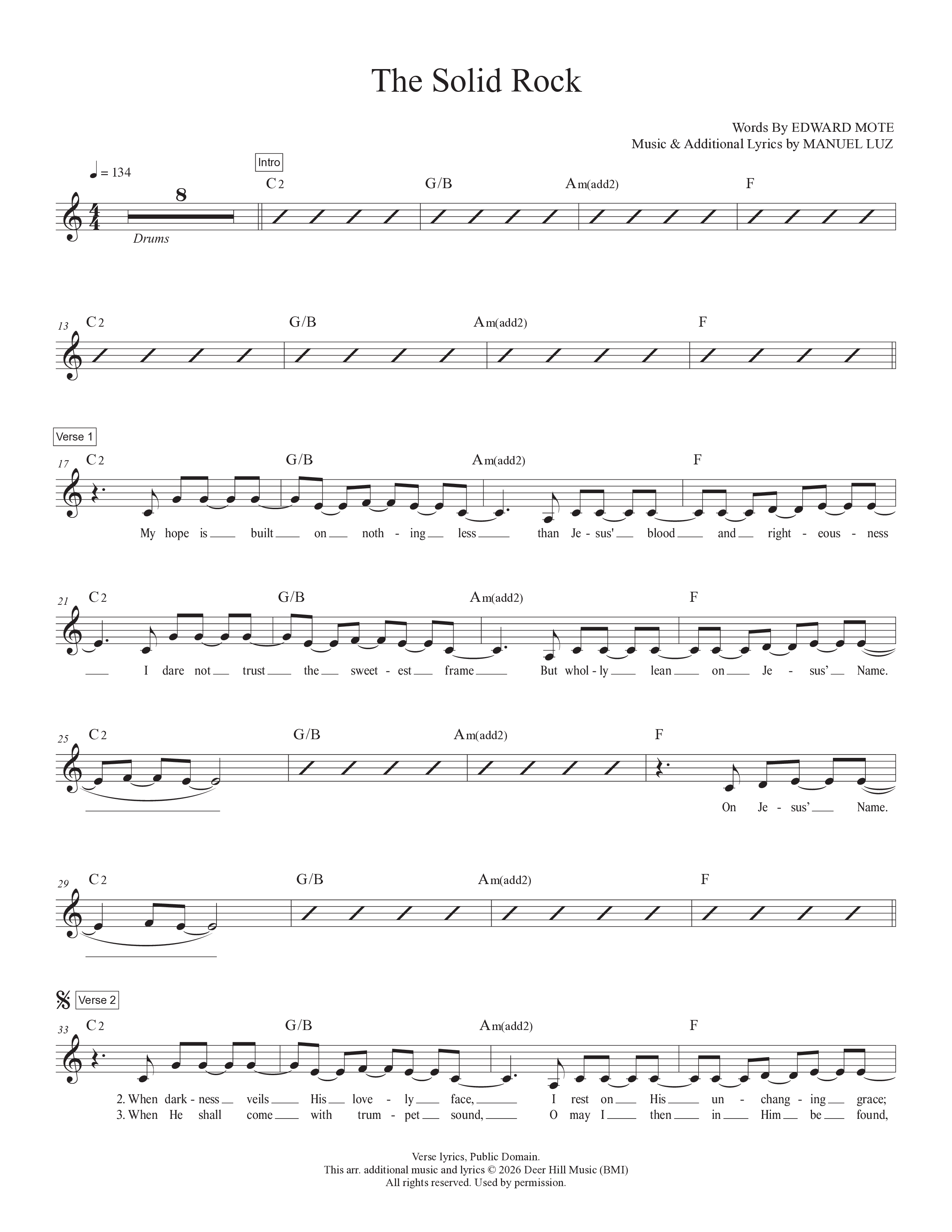 The Solid Rock Lead Sheet Melody (Manuel Luz)
