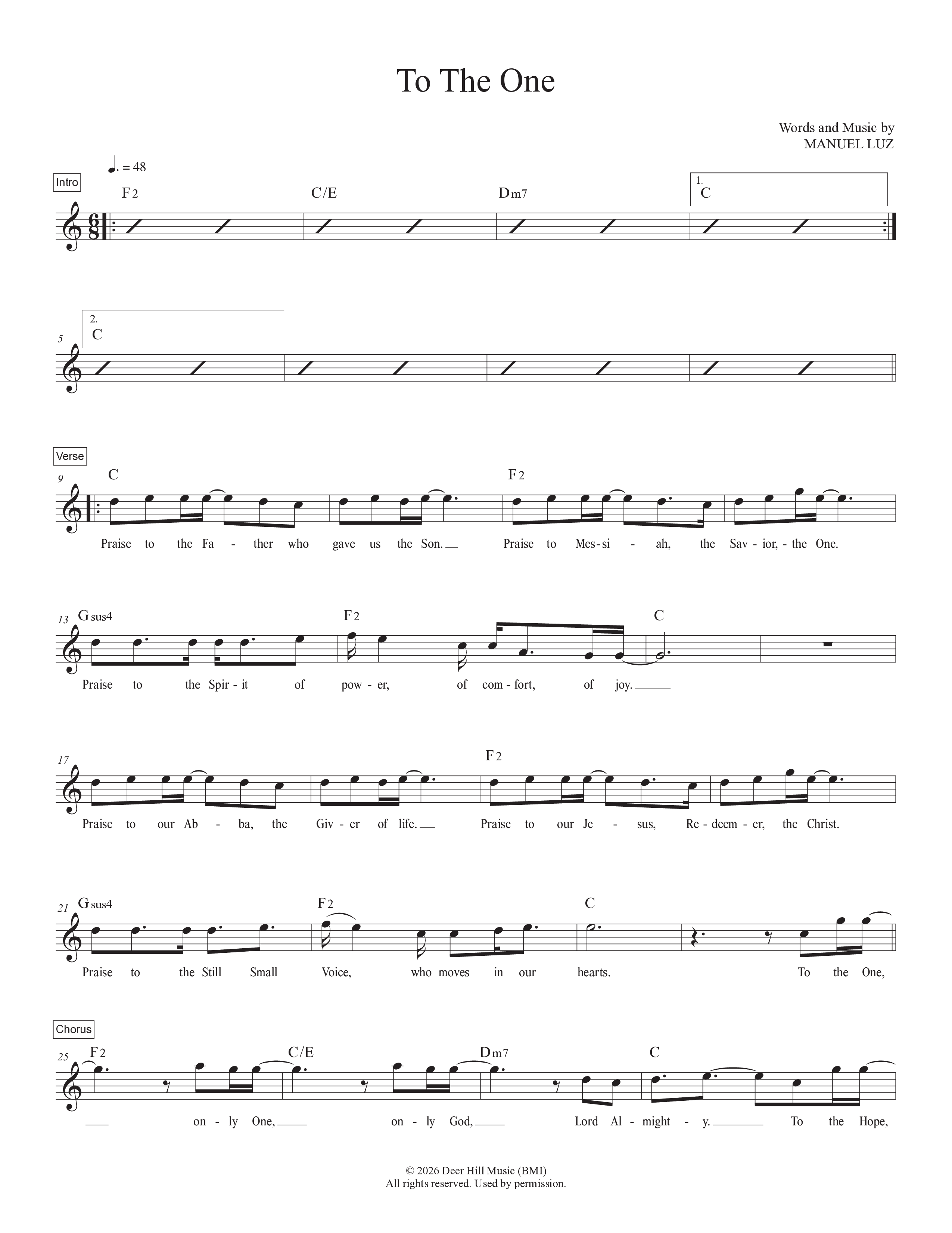 To The One Lead Sheet Melody (Manuel Luz)
