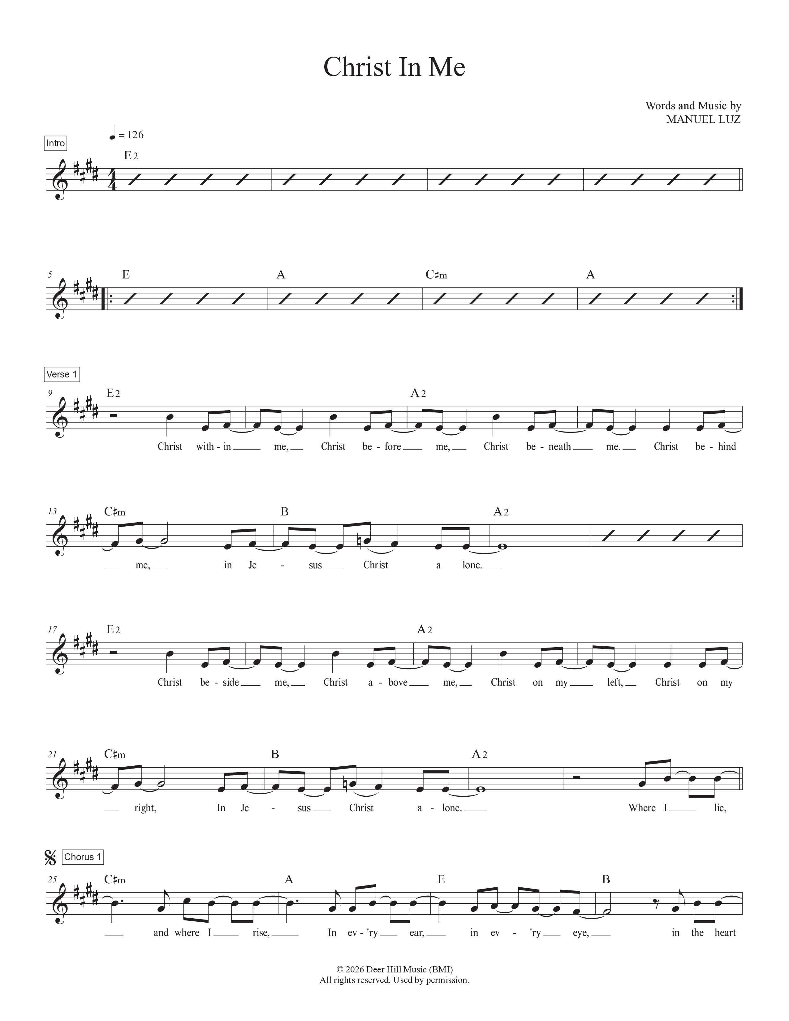 Christ In Me Lead Sheet Melody (Manuel Luz)