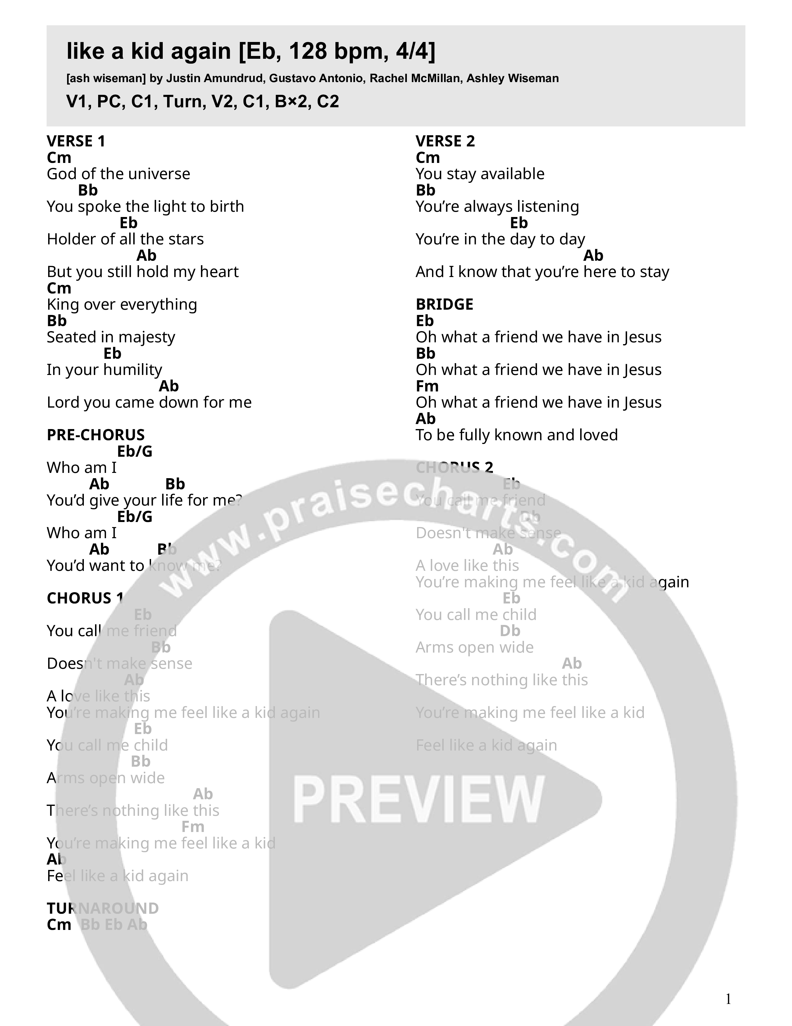 Like A Kid Again Chord Chart (Ash Wiseman)