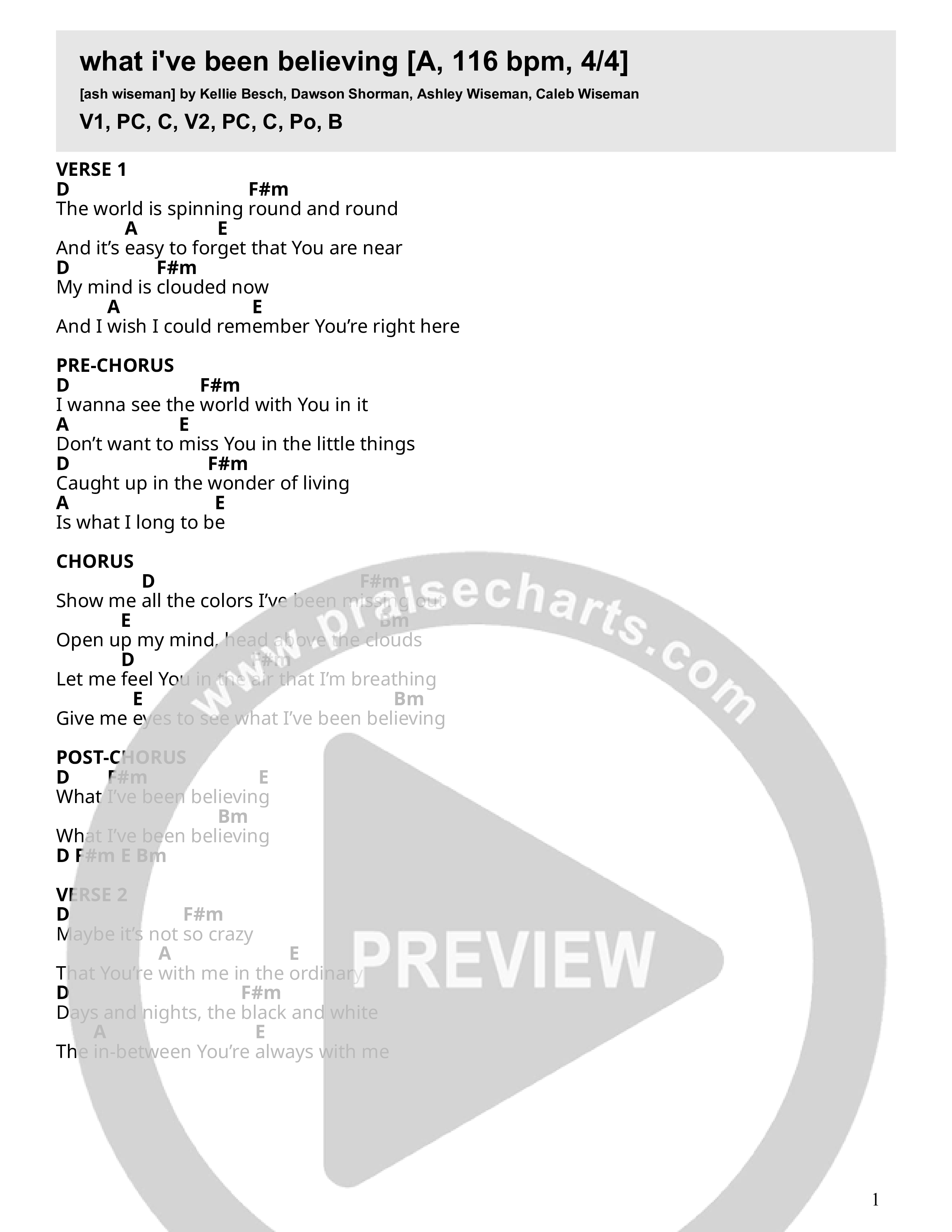 What I've Been Believing Chord Chart (Ash Wiseman)