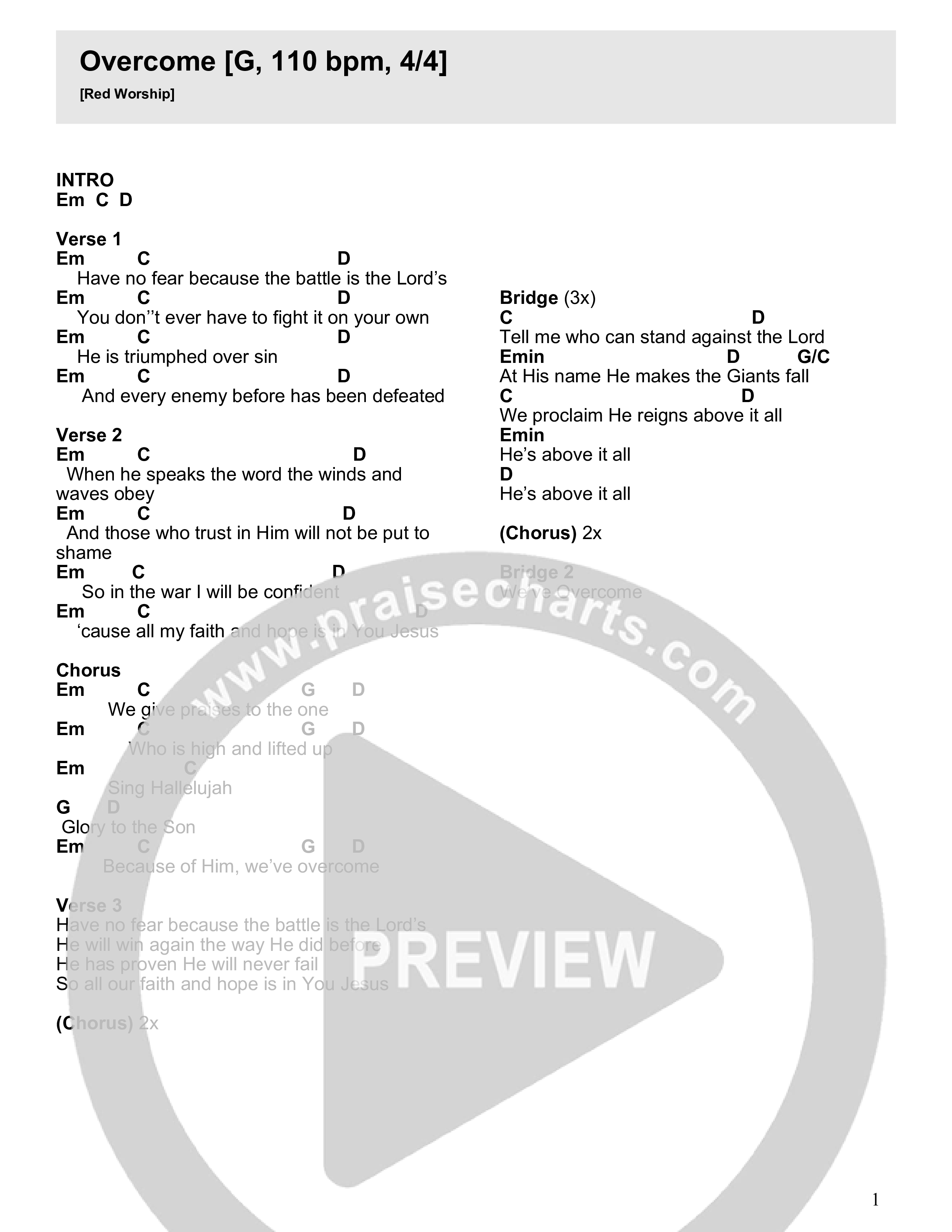 Overcome Chord Chart (Red Worship / Ryan Ofei / Jonathan Stamper)
