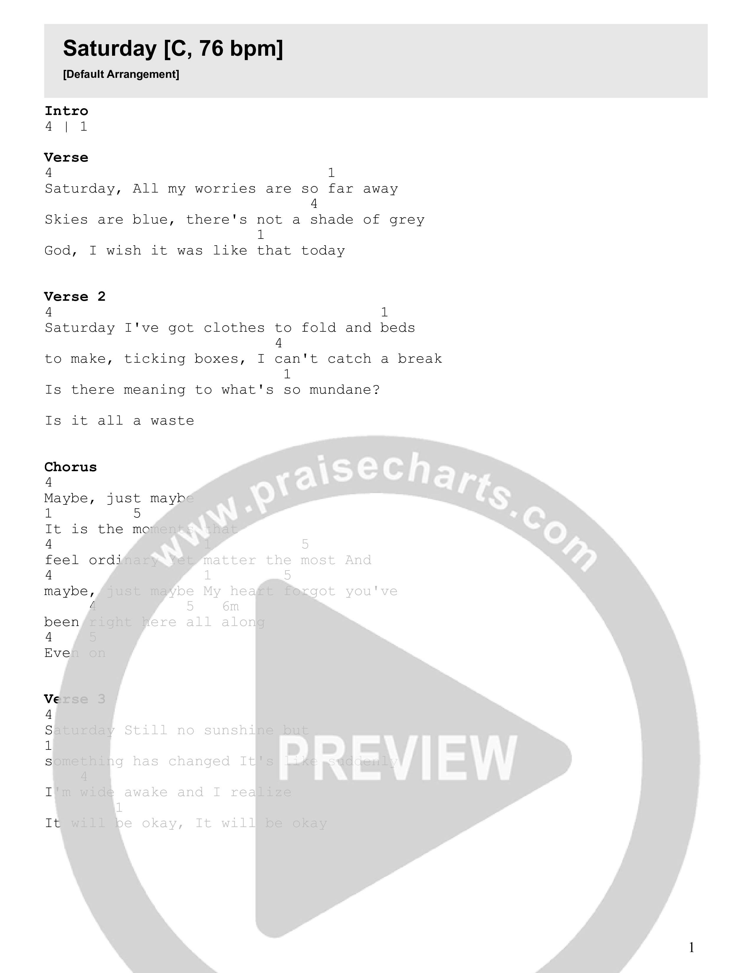 Saturday Chord Chart (Destiny Barber)