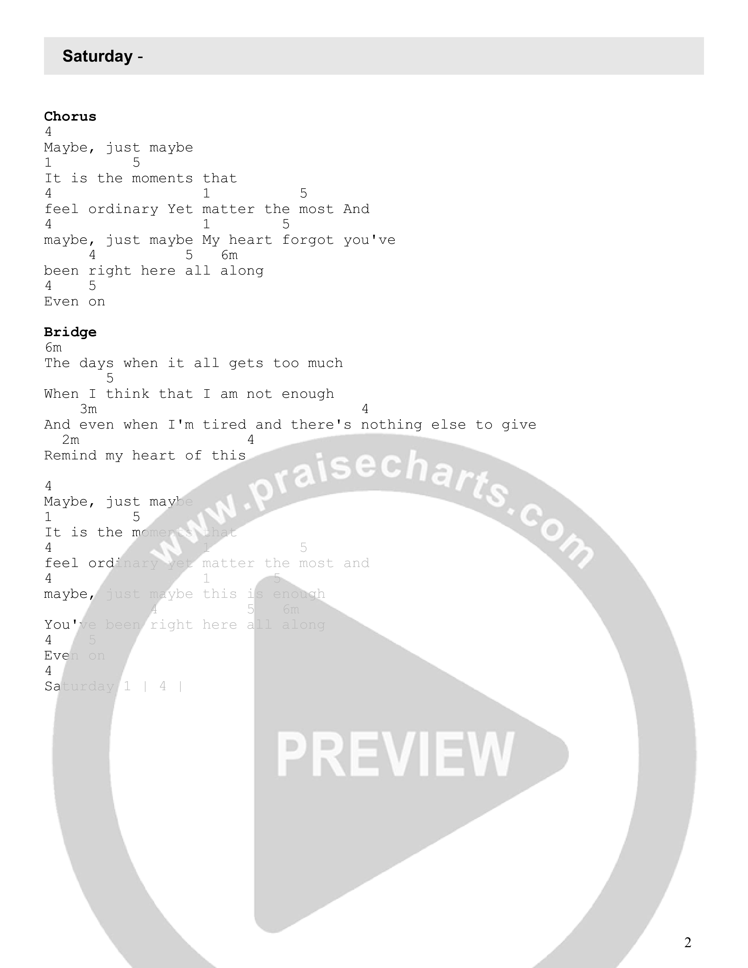 Saturday Chord Chart (Destiny Barber)