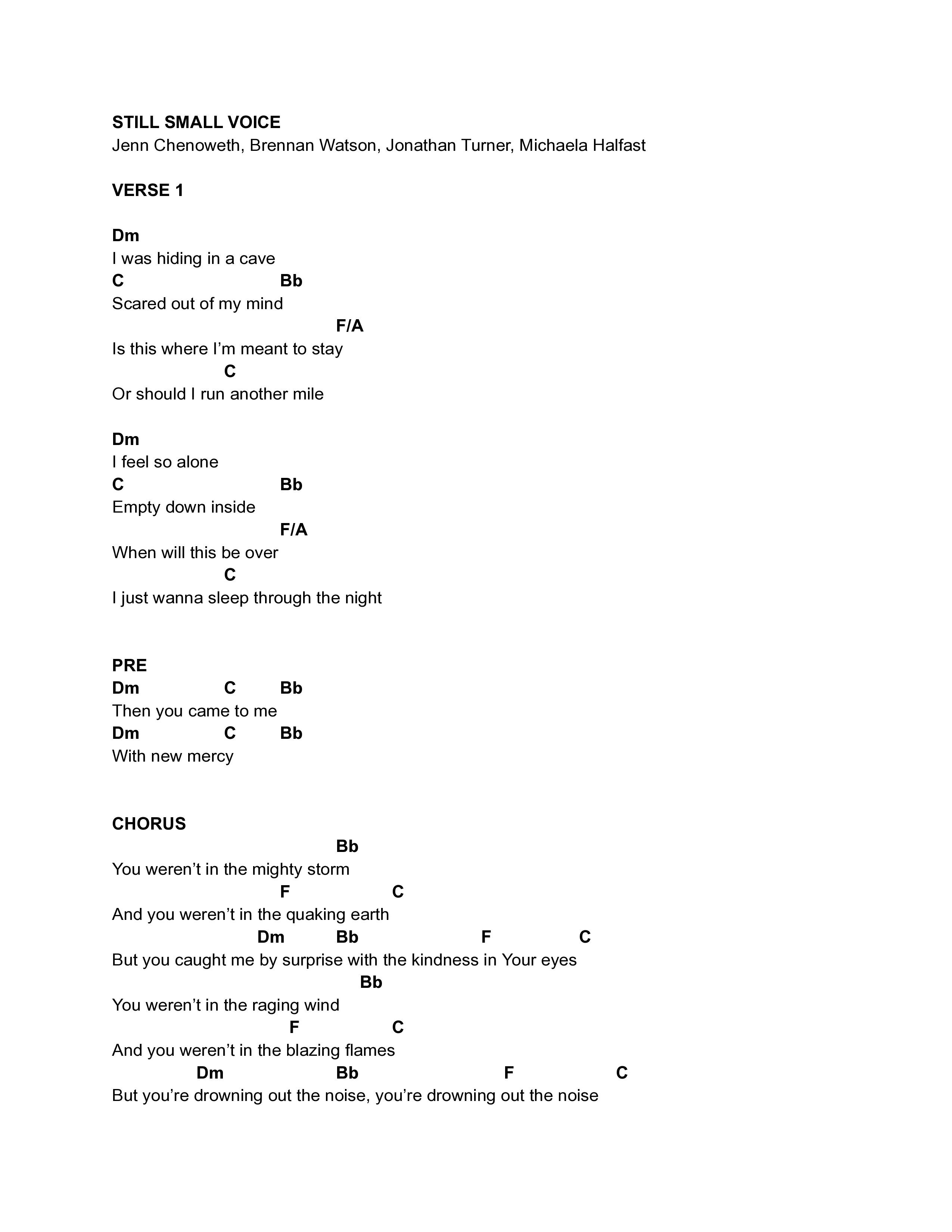 Still Small Voice Chord Chart (Jenn Chenoweth)