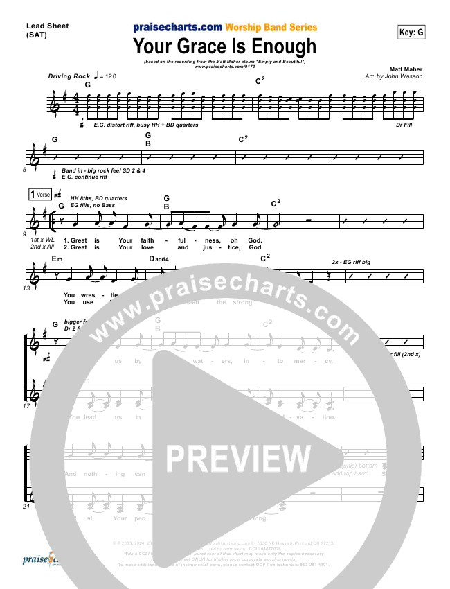 Your Grace Is Enough Orchestration (Matt Maher) PraiseCharts