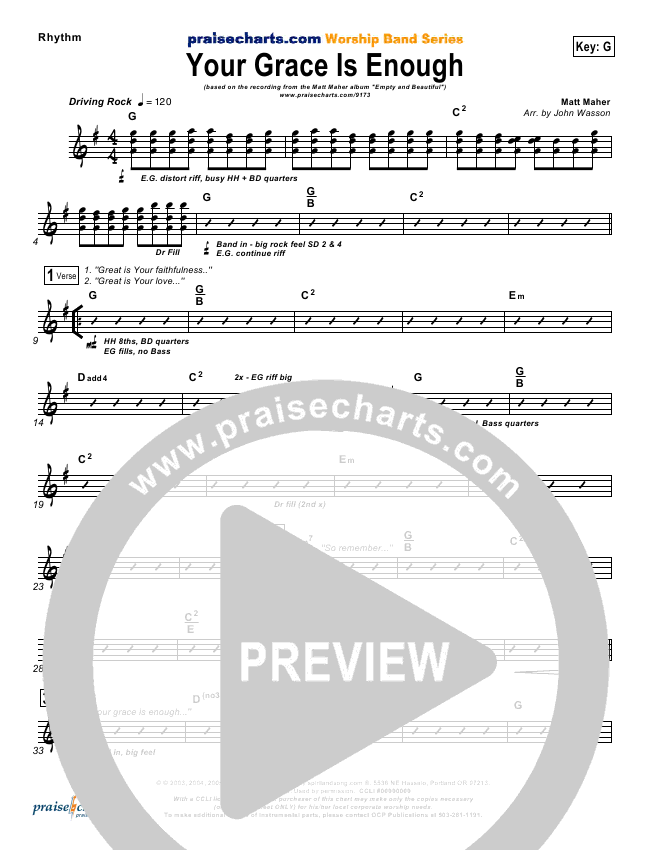 Your Grace Is Enough Sheet Music (Matt Maher) PraiseCharts