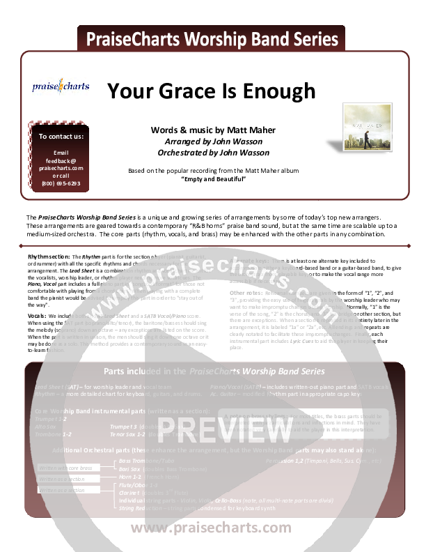 Your Grace Is Enough Cover Sheet (Matt Maher)