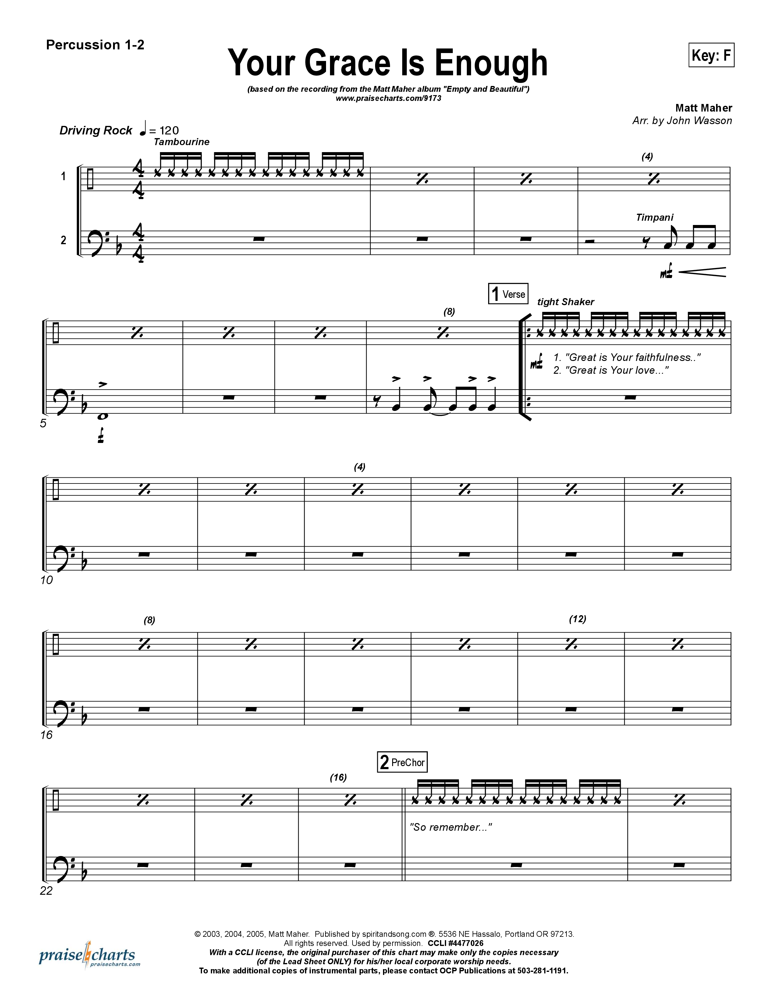 Your Grace Is Enough Percussion 1/2 (Matt Maher)