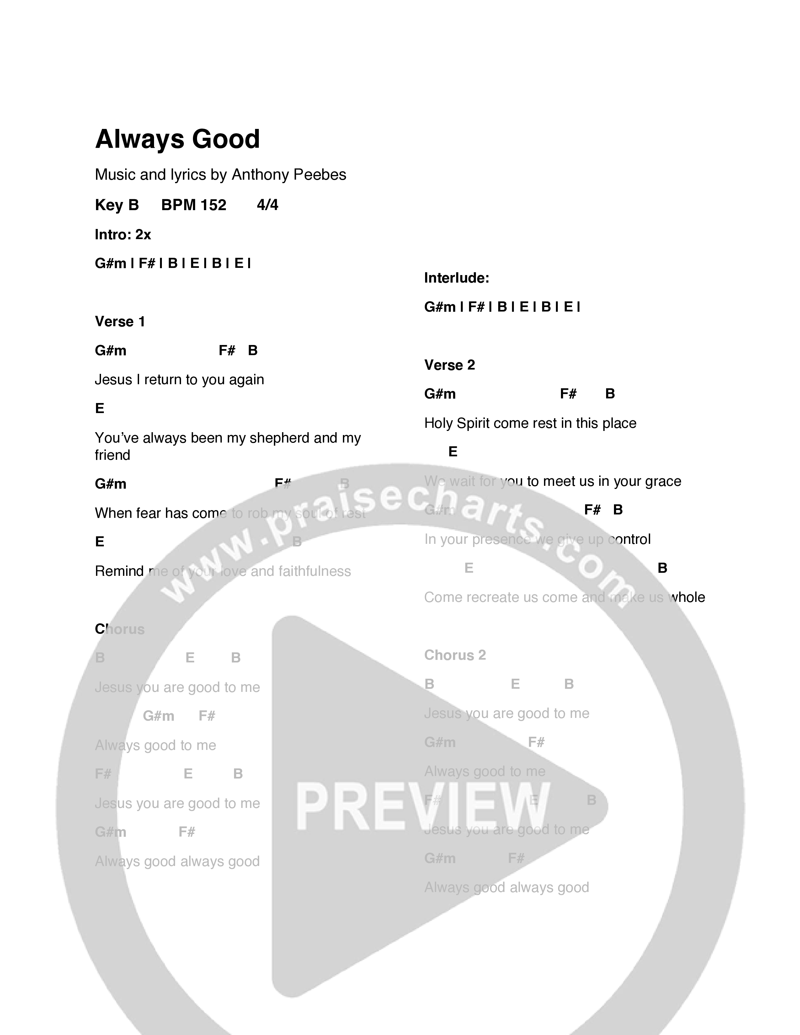 Always Good Chord Chart (Canyon View Worship)