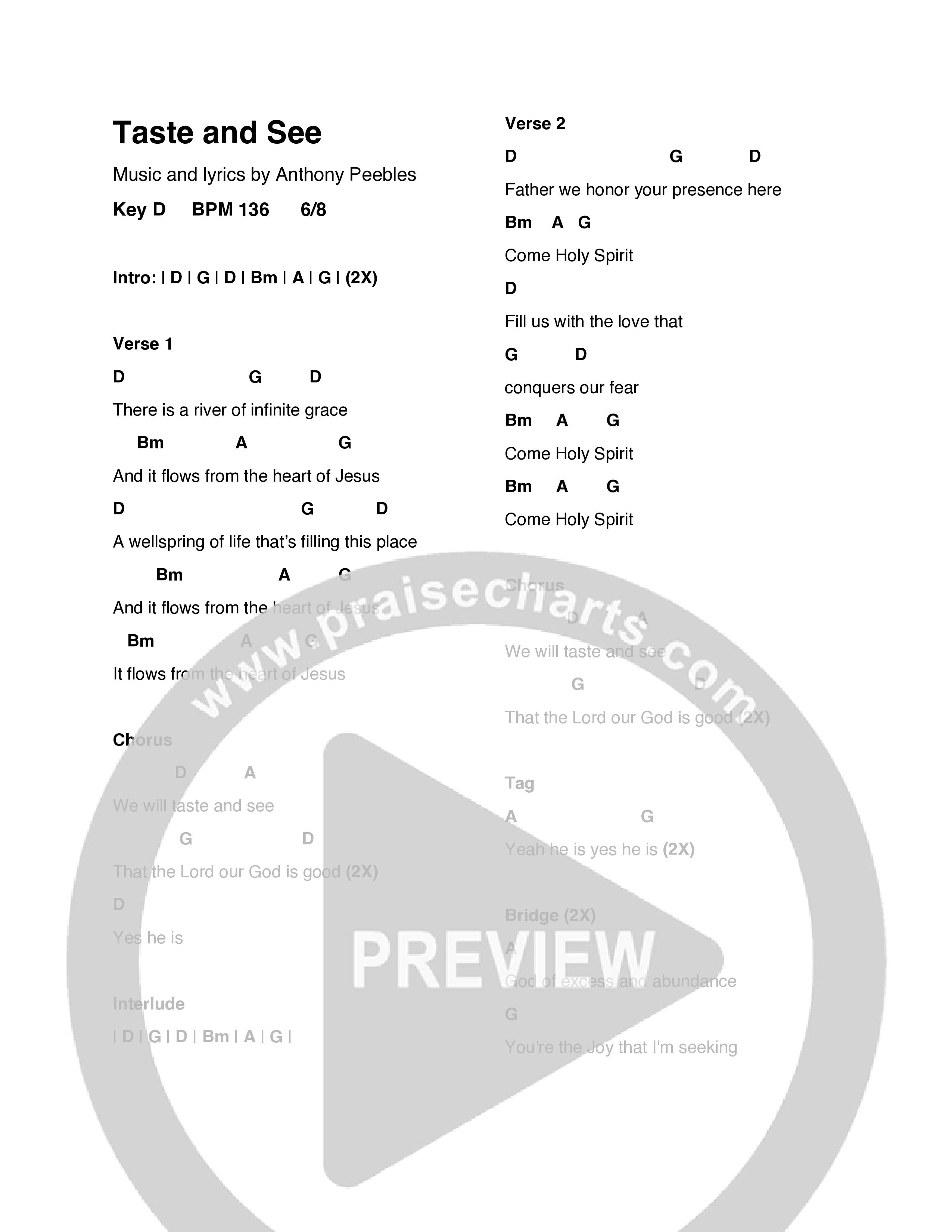 Taste And See Chord Chart (Canyon View Worship)