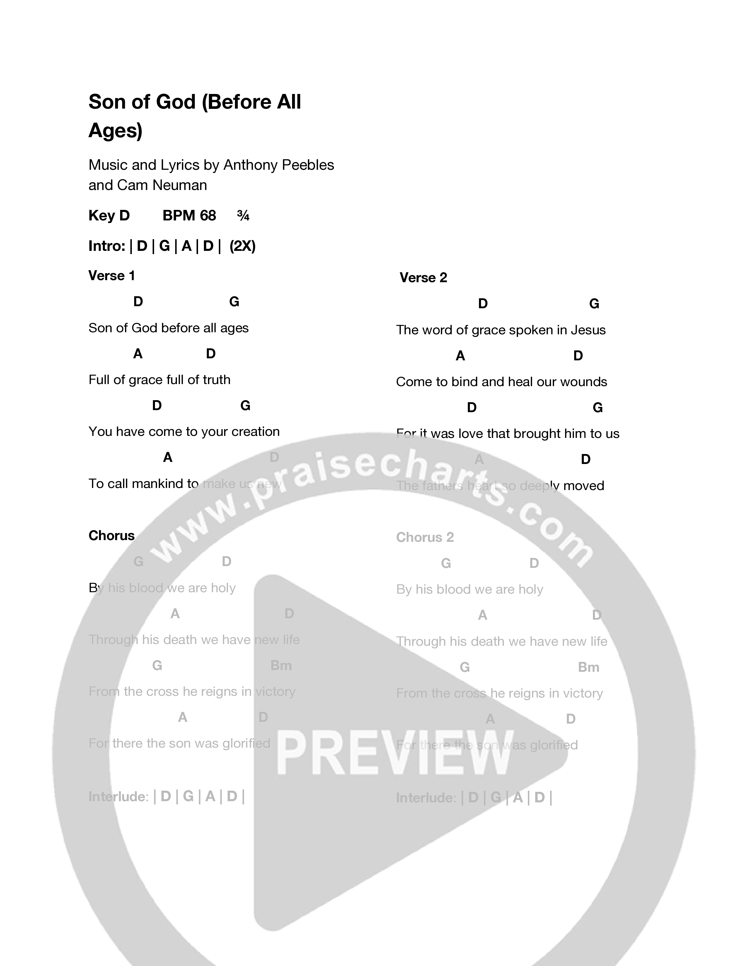 Son Of God (Before All Ages) Chord Chart (Canyon View Worship)