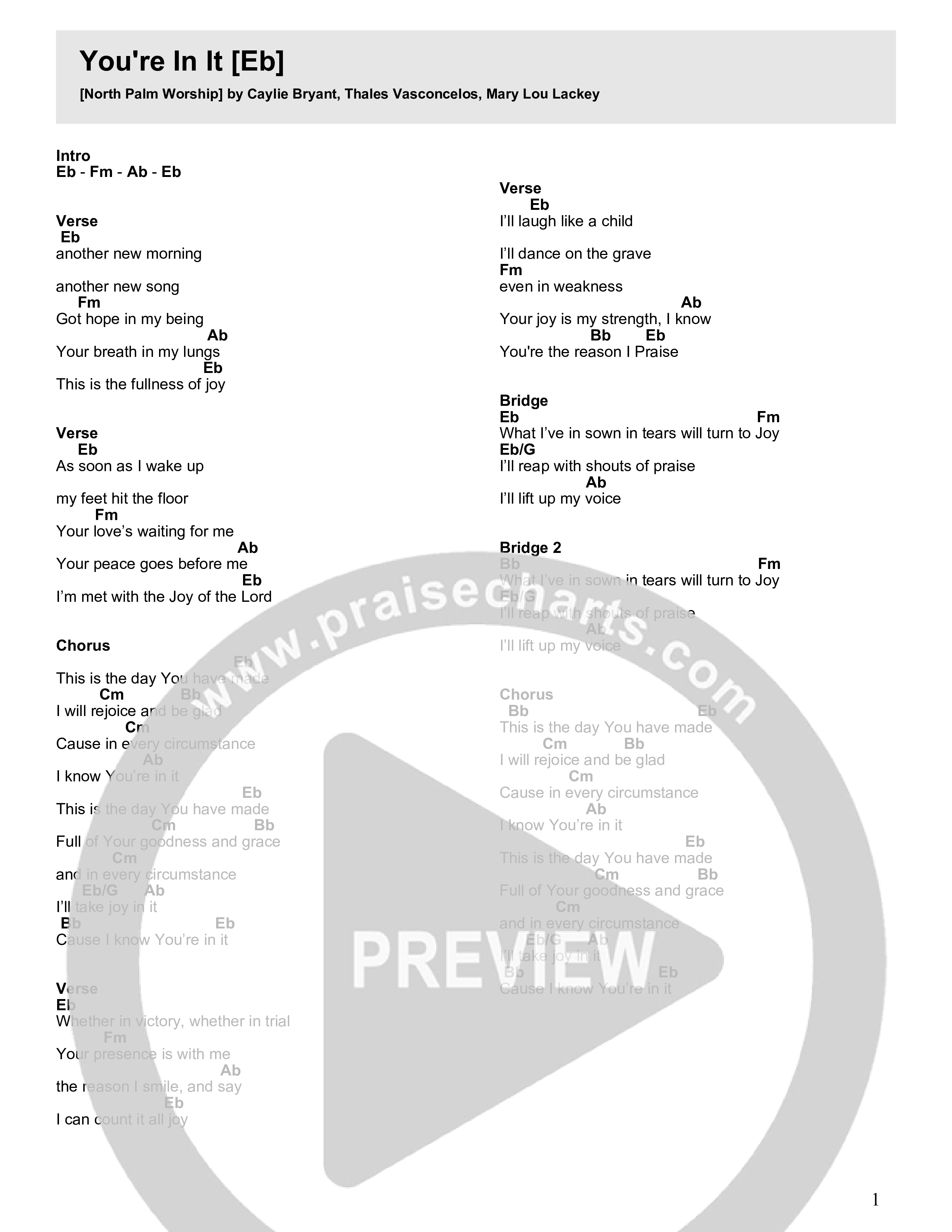 You're In It Chord Chart (North Palm Worship)