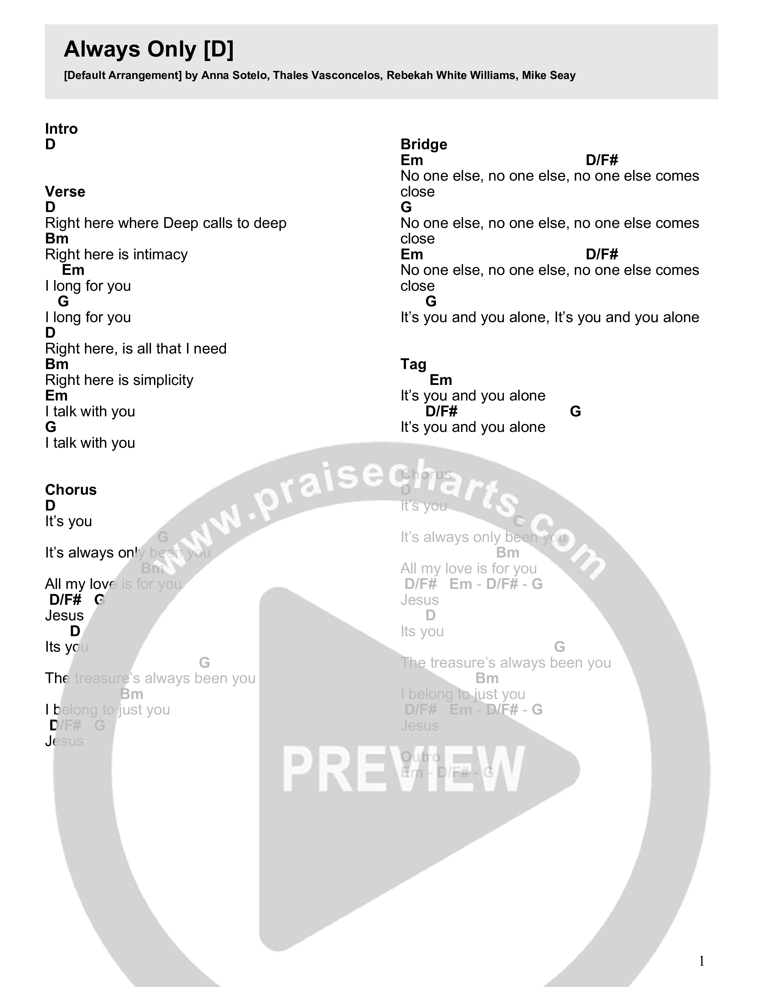 Always Only Chord Chart (North Palm Worship)