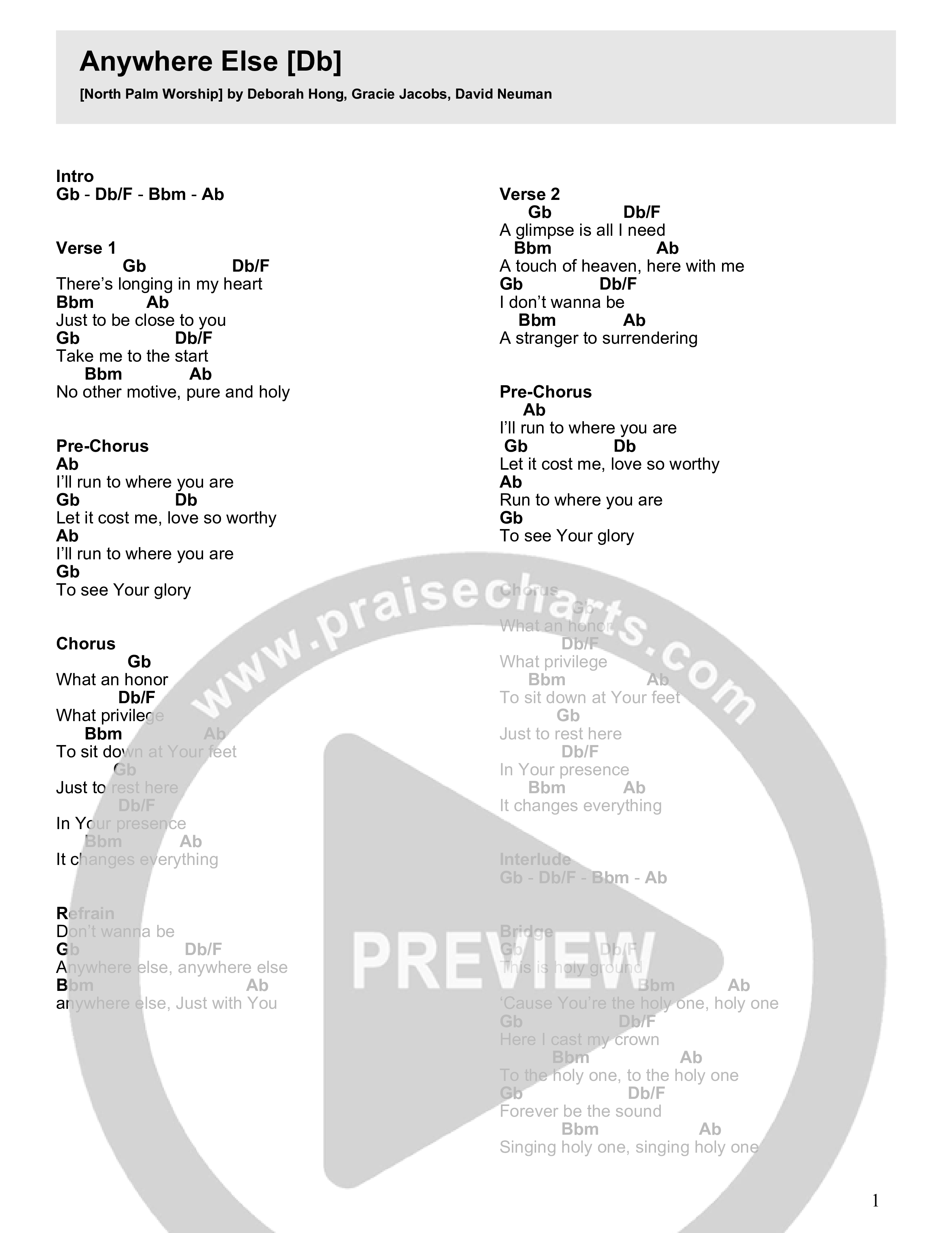 Anywhere Else Chord Chart (North Palm Worship)
