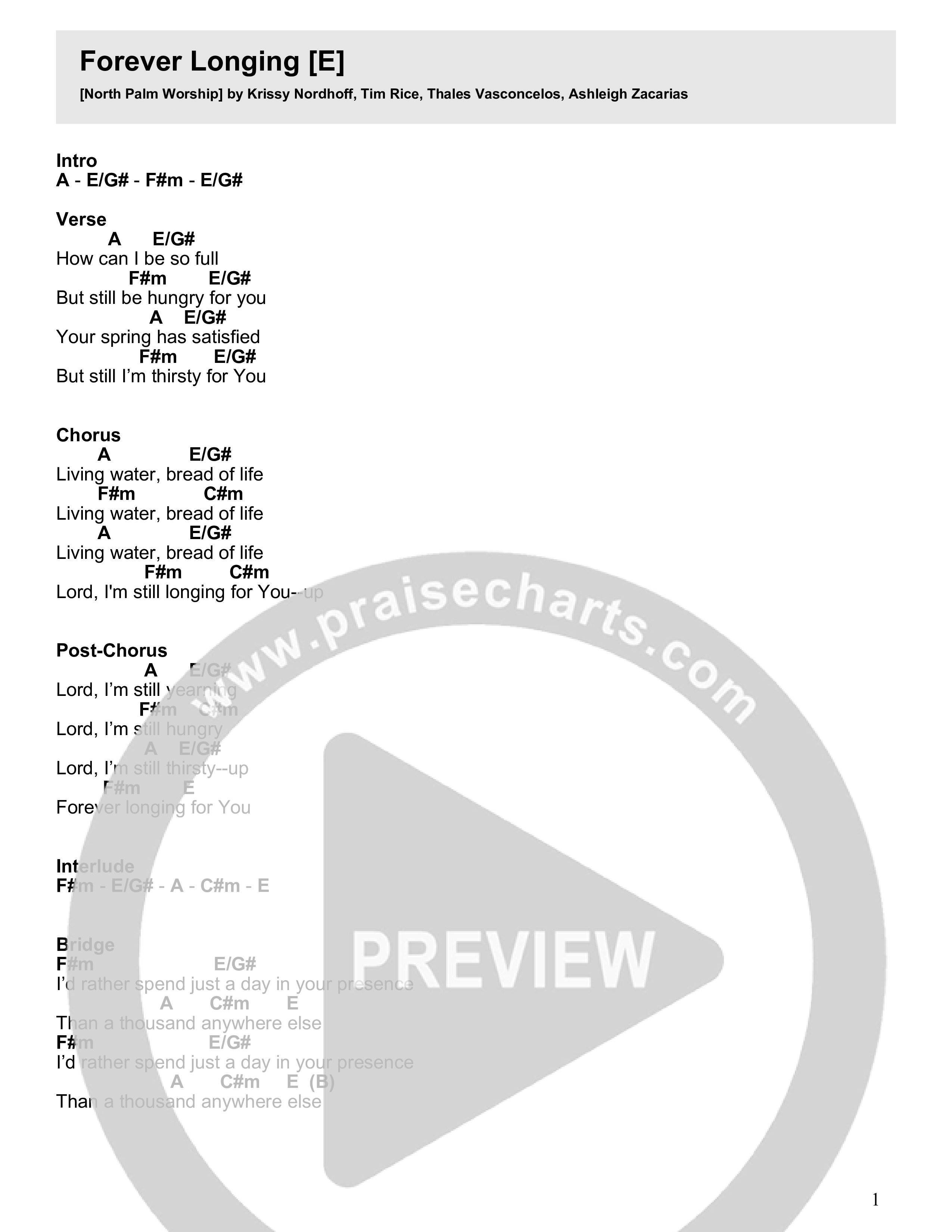 Forever Longing Chord Chart (North Palm Worship)