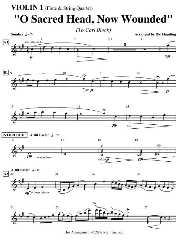 O Sacred Head Now Wounded (Instrumental) Violin 1 ()