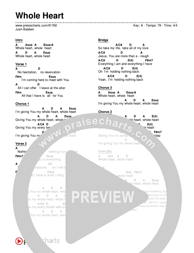 Whole Heart Chords & Lyrics (Josh Baldwin)