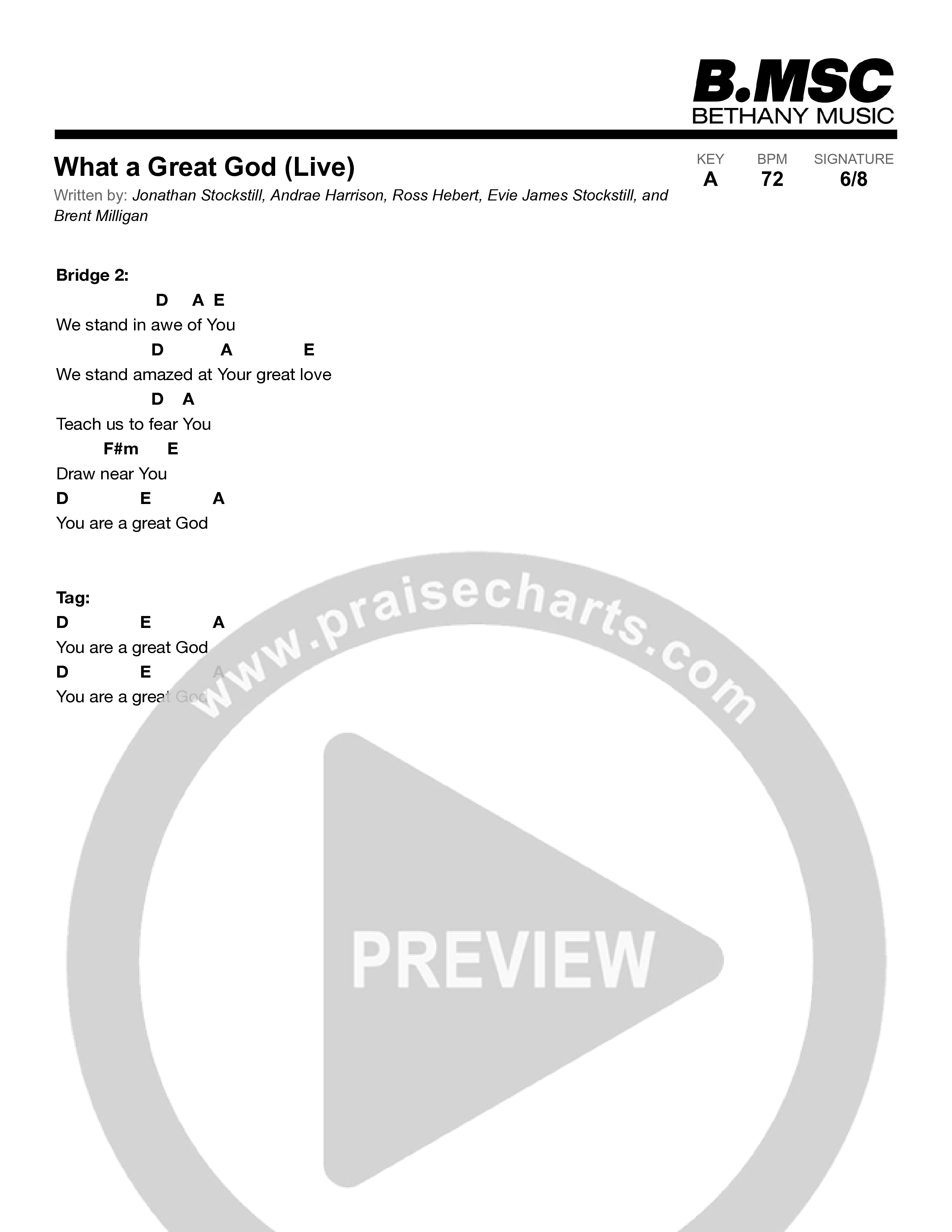 What A Great God Chord Chart (Bethany Music)