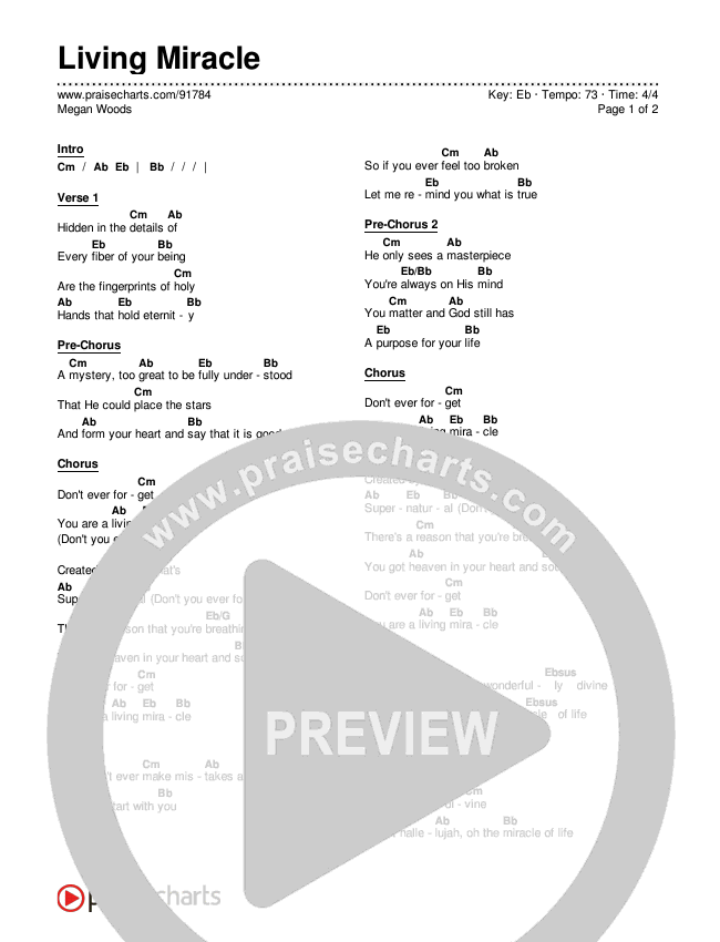 Living Miracle Chords & Lyrics (Megan Woods)