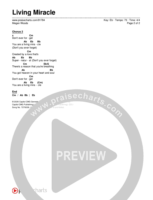 Living Miracle Chords & Lyrics (Megan Woods)