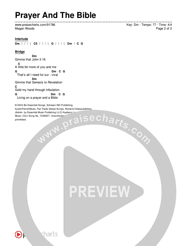 Prayer And The Bible Chords & Lyrics (Megan Woods)